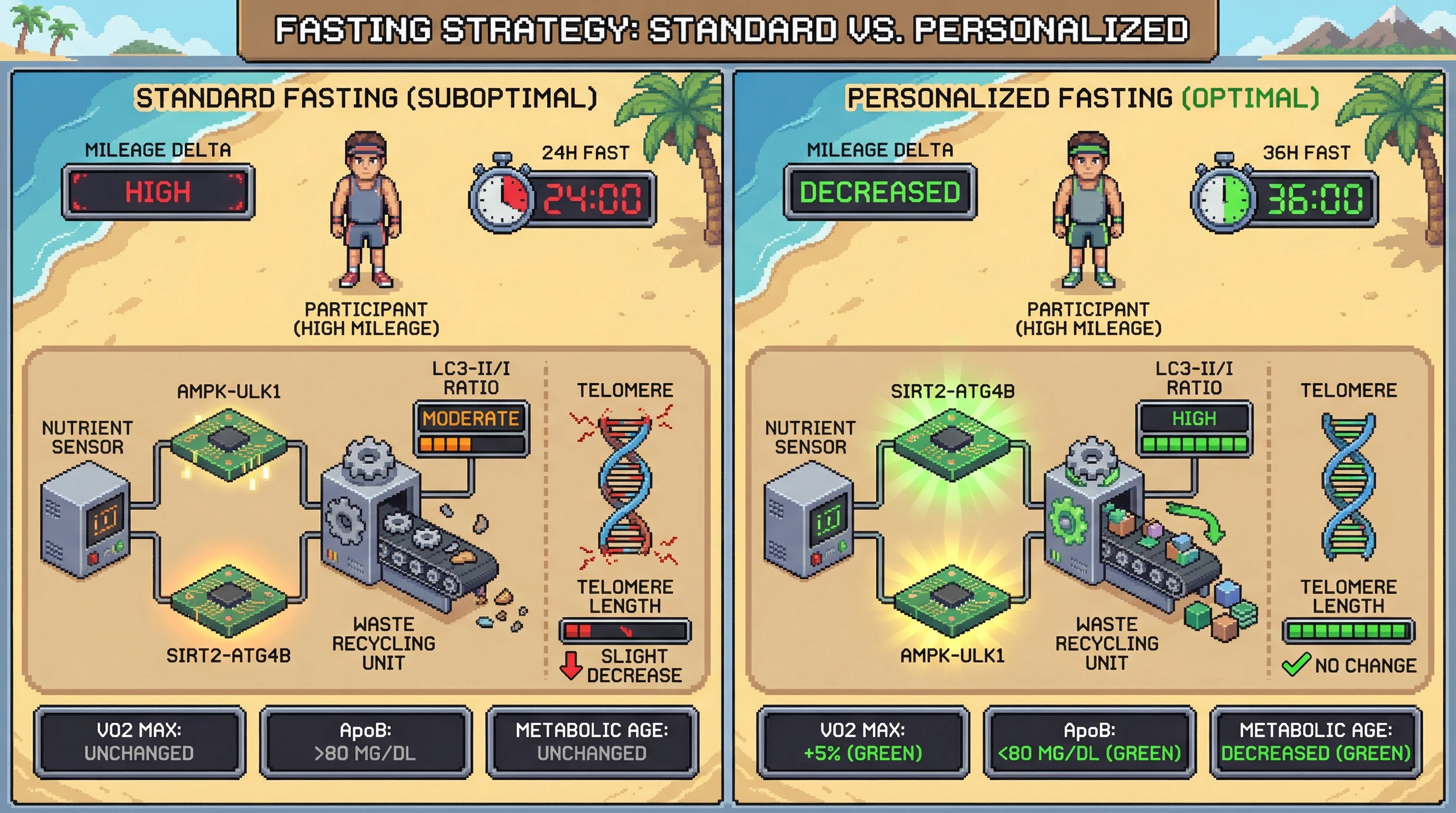 Infographic for: Personalized Fasting Guided by MileAge Predicts Tissue‑Specific Autophagy and Mitigates Telomere Stress