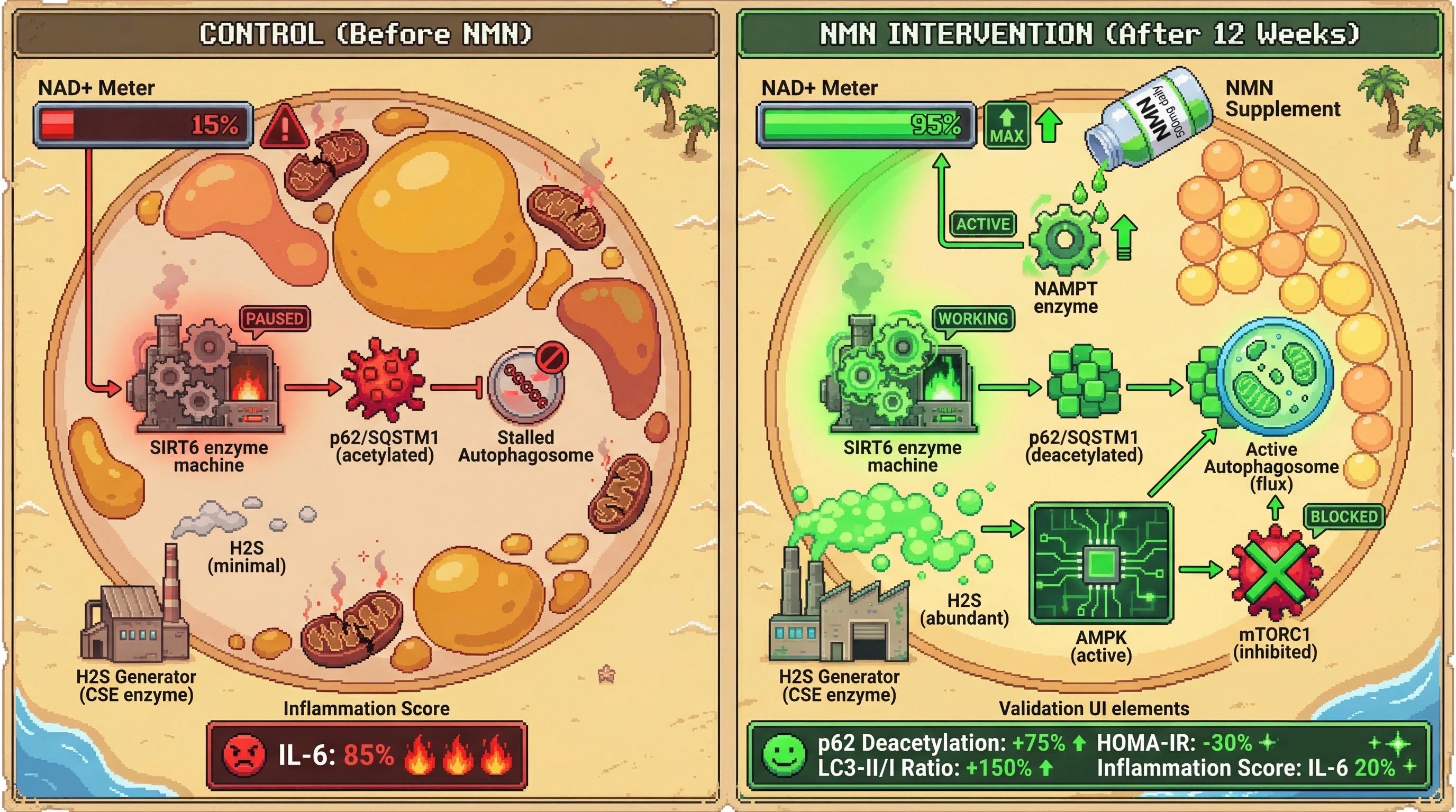 Infographic for: NMNboosts SIRT6‑driven autophagy in human adipose tissue via NAD+‑dependent NAMPT upregulation