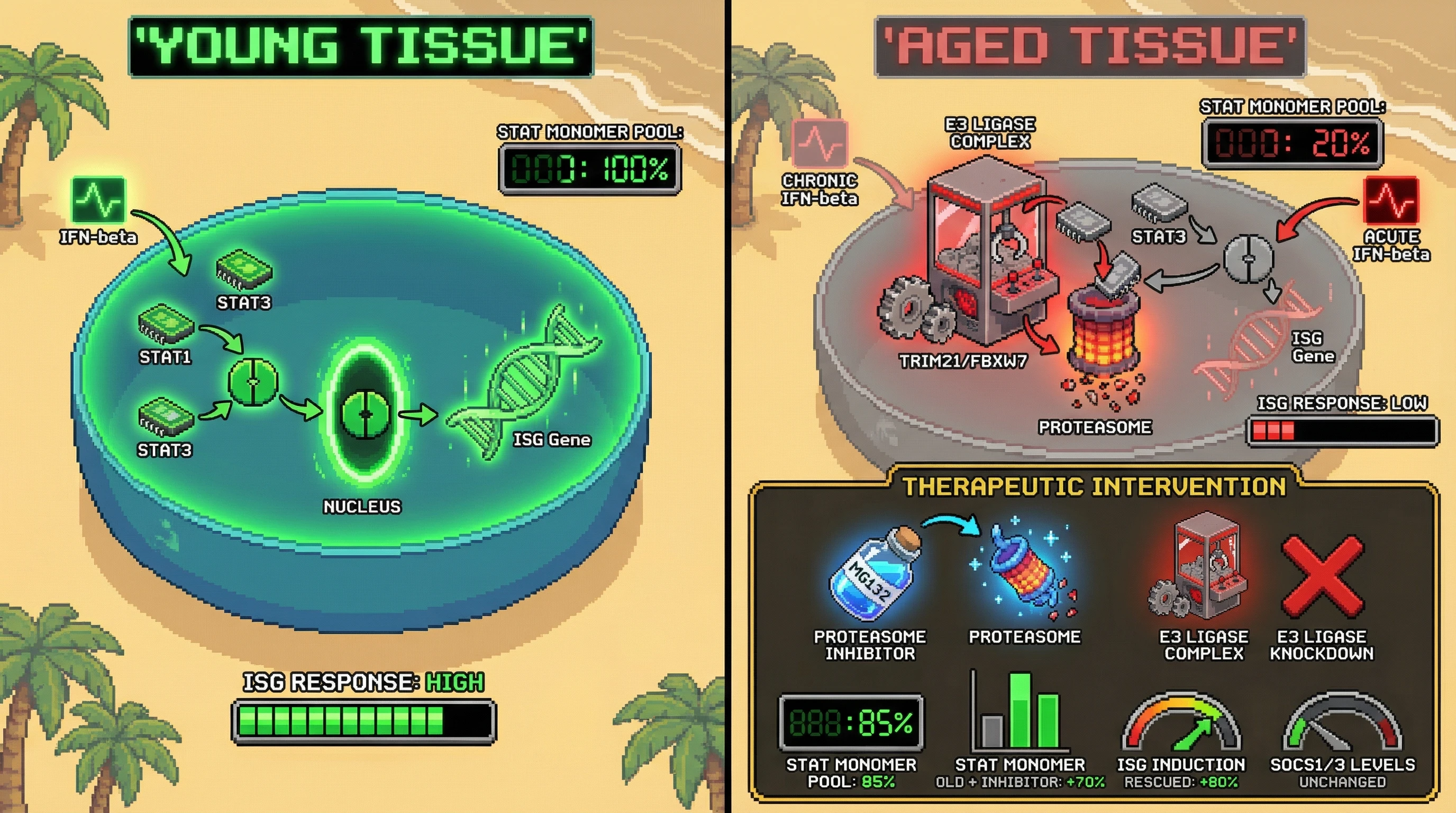 Infographic for: STATMonomer Depletion Drives IFN Signaling Exhaustion in Aged Tissues via Age‑Dependent Ubiquitin‑Proteasome Activation