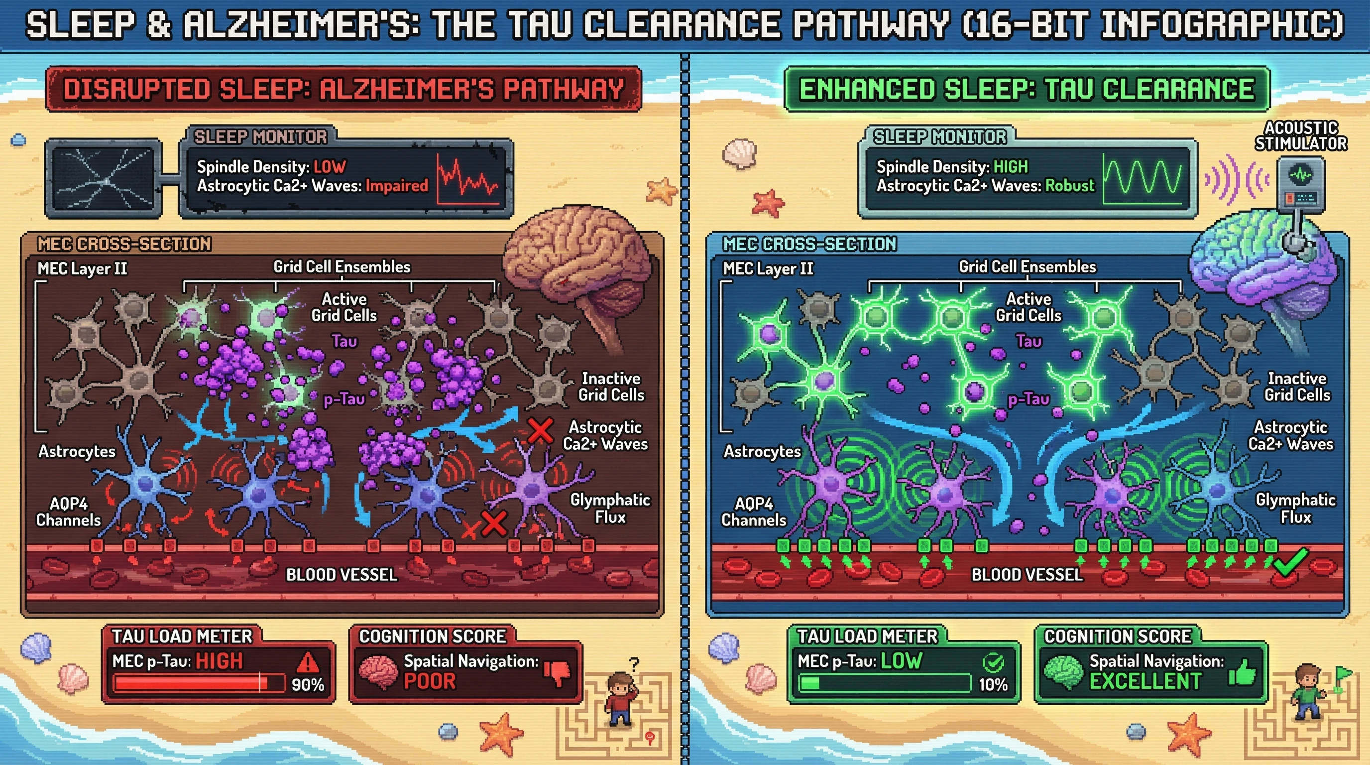 Infographic for: Sleep Spindle–Glymphatic Coupling Selectively Clears Tau from Active Entorhinal Grid Cell Ensembles, and Its Disruption Drives Early Alzheimer's Pathogenesis
