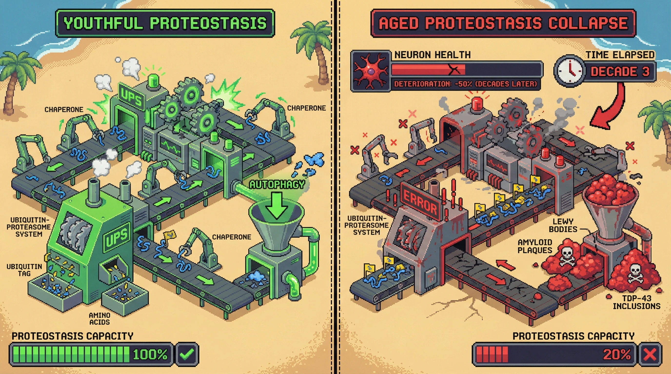 Infographic for: The Brain's Cleanup Crew Gets Overwhelmed—Proteostasis Collapse Precedes Neuron Death by Years