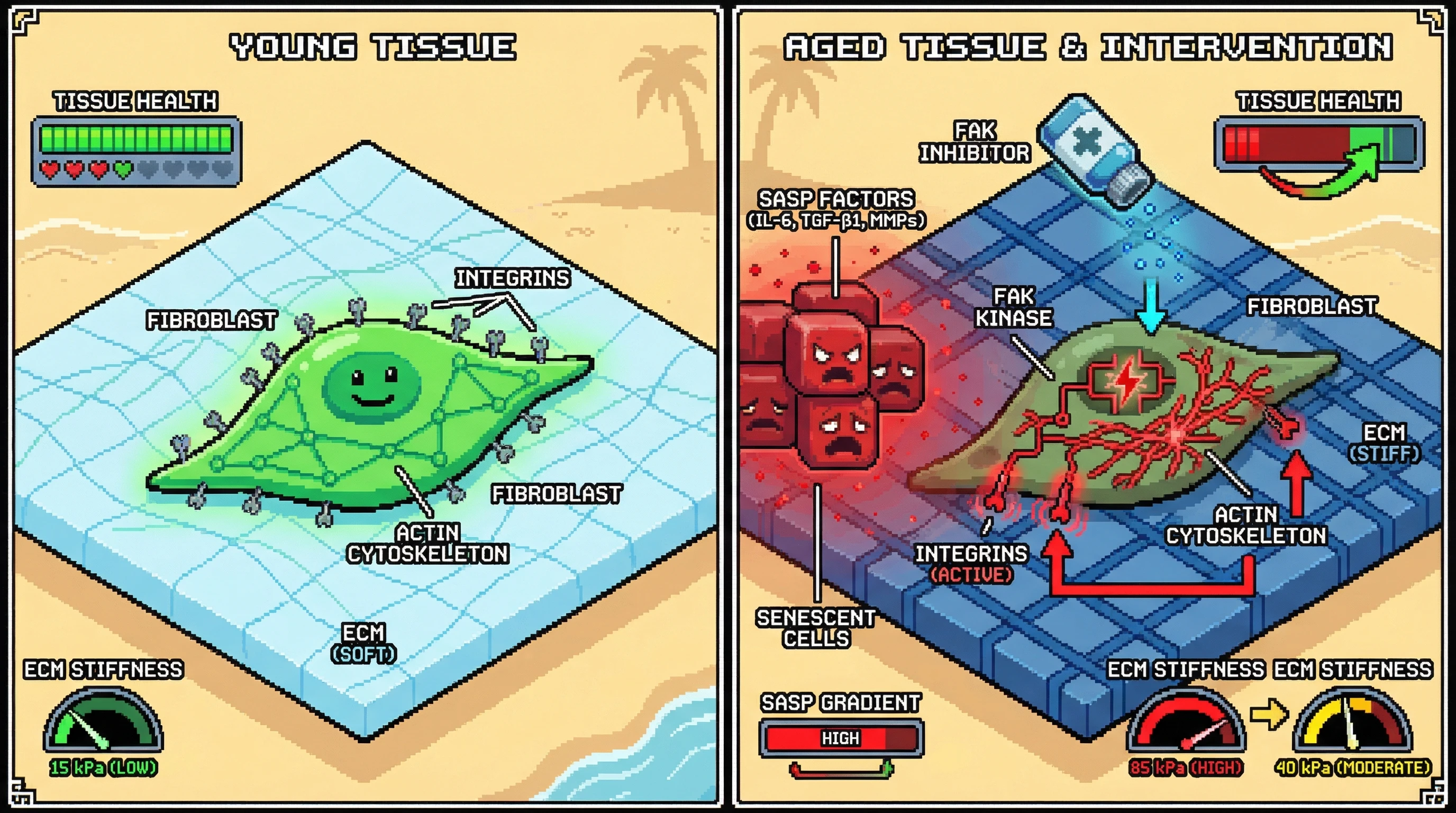 Infographic for: Spatial Senescence Gradients Drive Age-Related Tissue Stiffening via Mechanotransductive Feedback