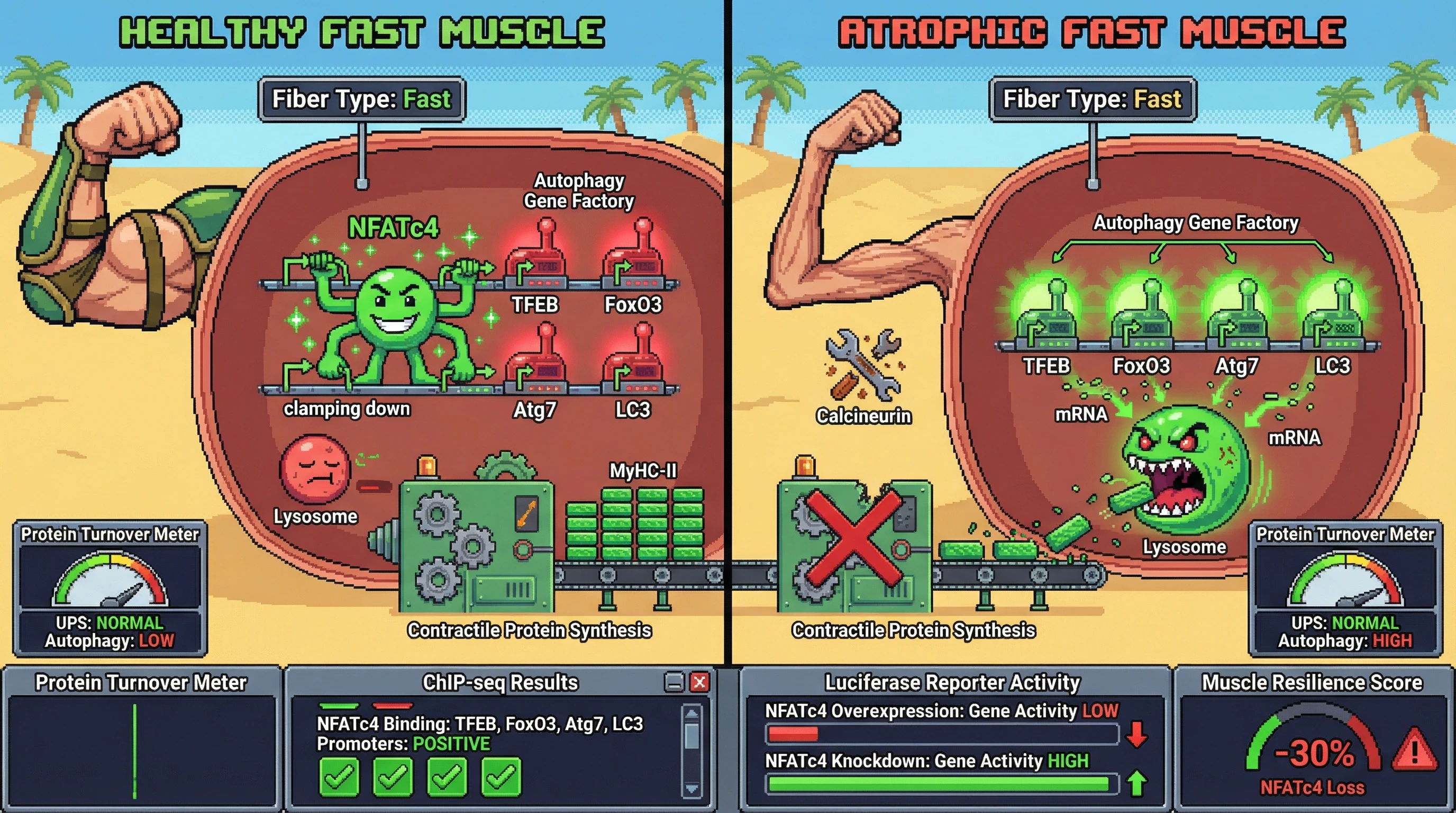 Infographic for: NFATc4 Directly Represses the Autophagy-Lysosomal Program to Prioritize Contractile Protein Synthesis in Fast Skeletal Muscle