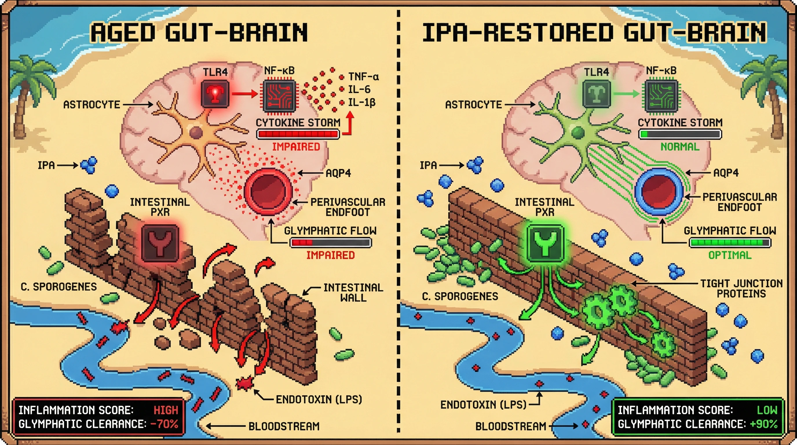 Infographic for: Intestinal IPA‑PXR signaling gates sleep‑dependent glymphatic clearance by controlling systemic endotoxin and astrocytic AQP4 polarity