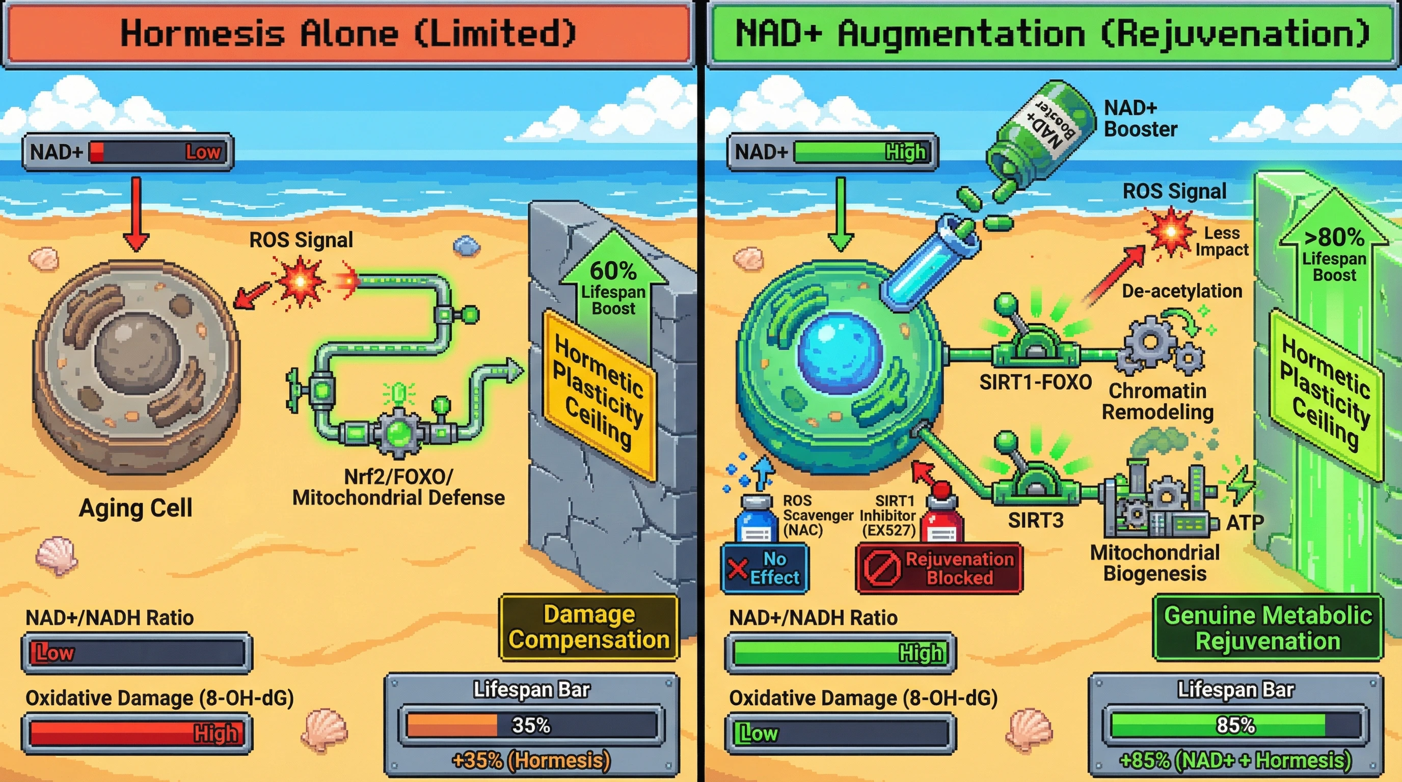 Infographic for: NAD+ Augmentation Shifts Hormetic Plasticity Ceiling Toward Genuine Metabolic Rejuvenation