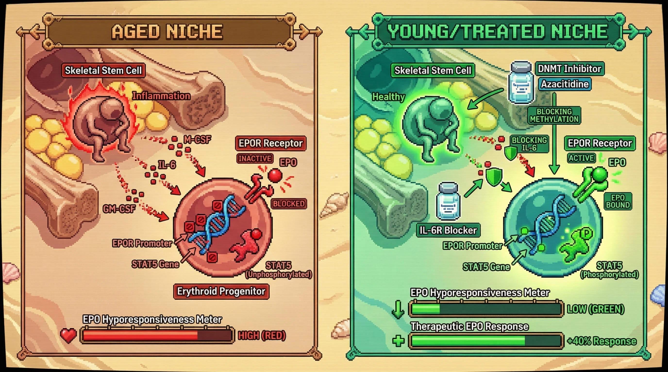 Infographic for: Inflammatory Niche-Induced Epigenetic Silencing of EPOR-STAT5 Axis Drives Age-Related EPO Hyporesponsiveness: A Reversible Mechanism