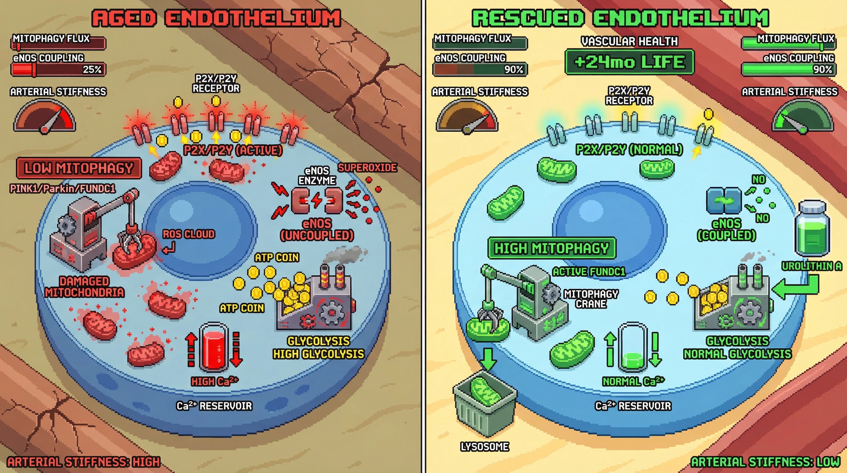 Infographic for: Hierarchical Mitophagy Failure Drives Endothelial Glycolytic Shift and Vascular Stiffness via Disrupted Purinergic Signaling