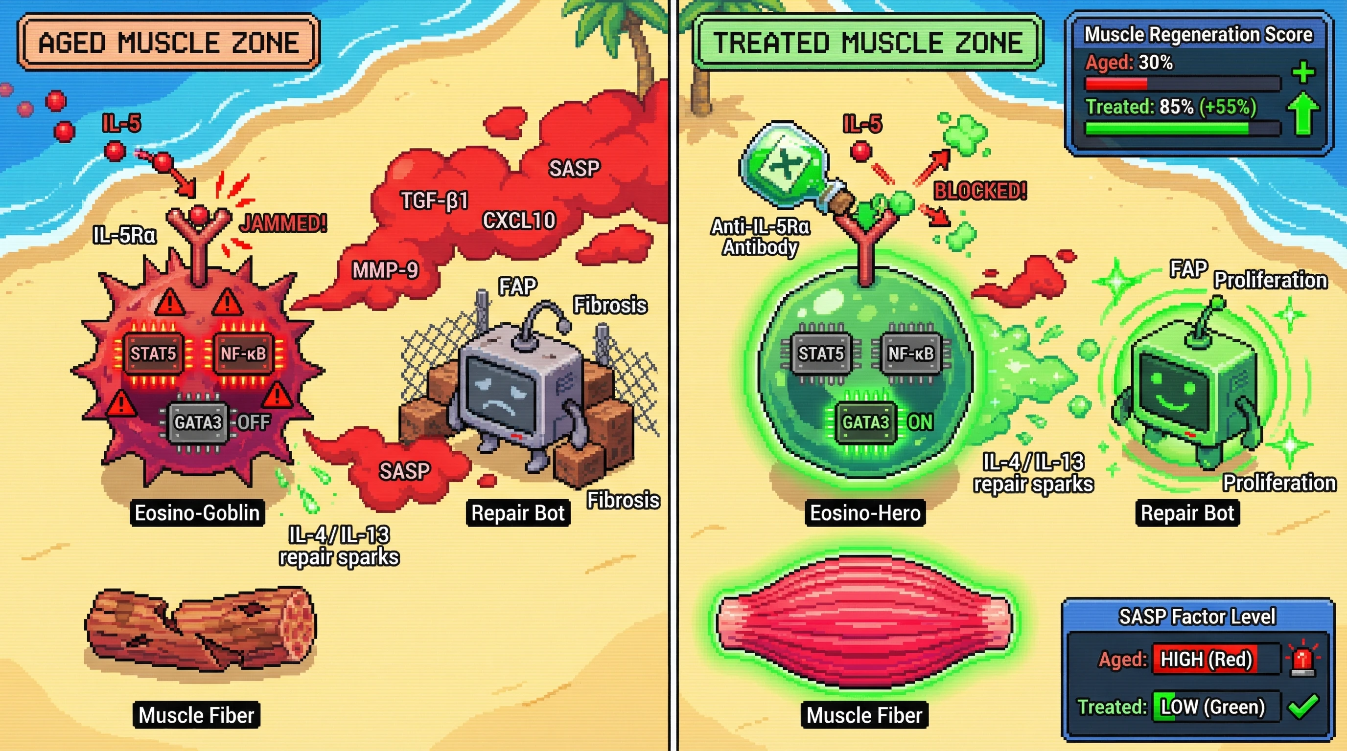 Infographic for: Eosinophil IL-5 Autocrine Signaling Drives a Senescent Phenotype that Impairs Muscle Regeneration in Aging
