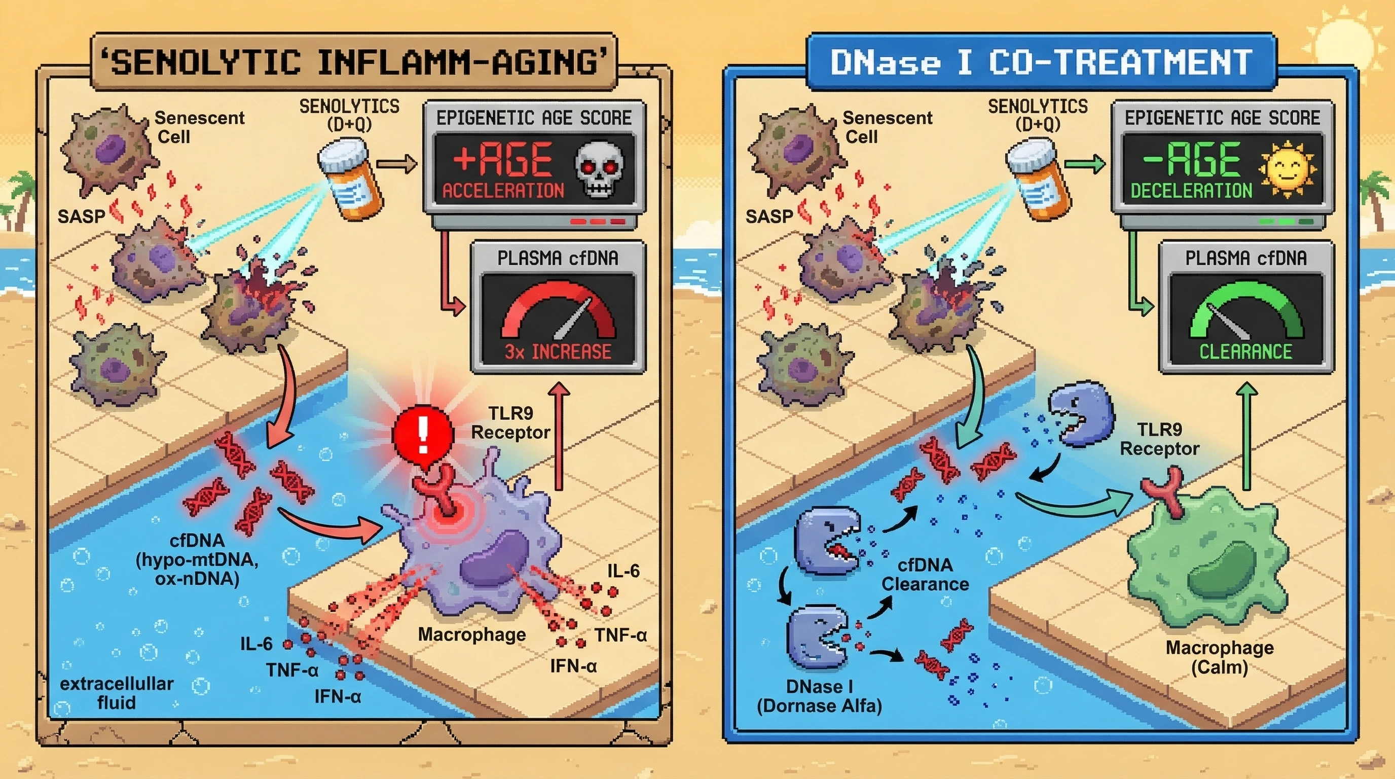 Infographic for: Senolytic-Induced cfDNA Surge Activates TLR9 Inflammaging Unless Co-Administered with DNase I