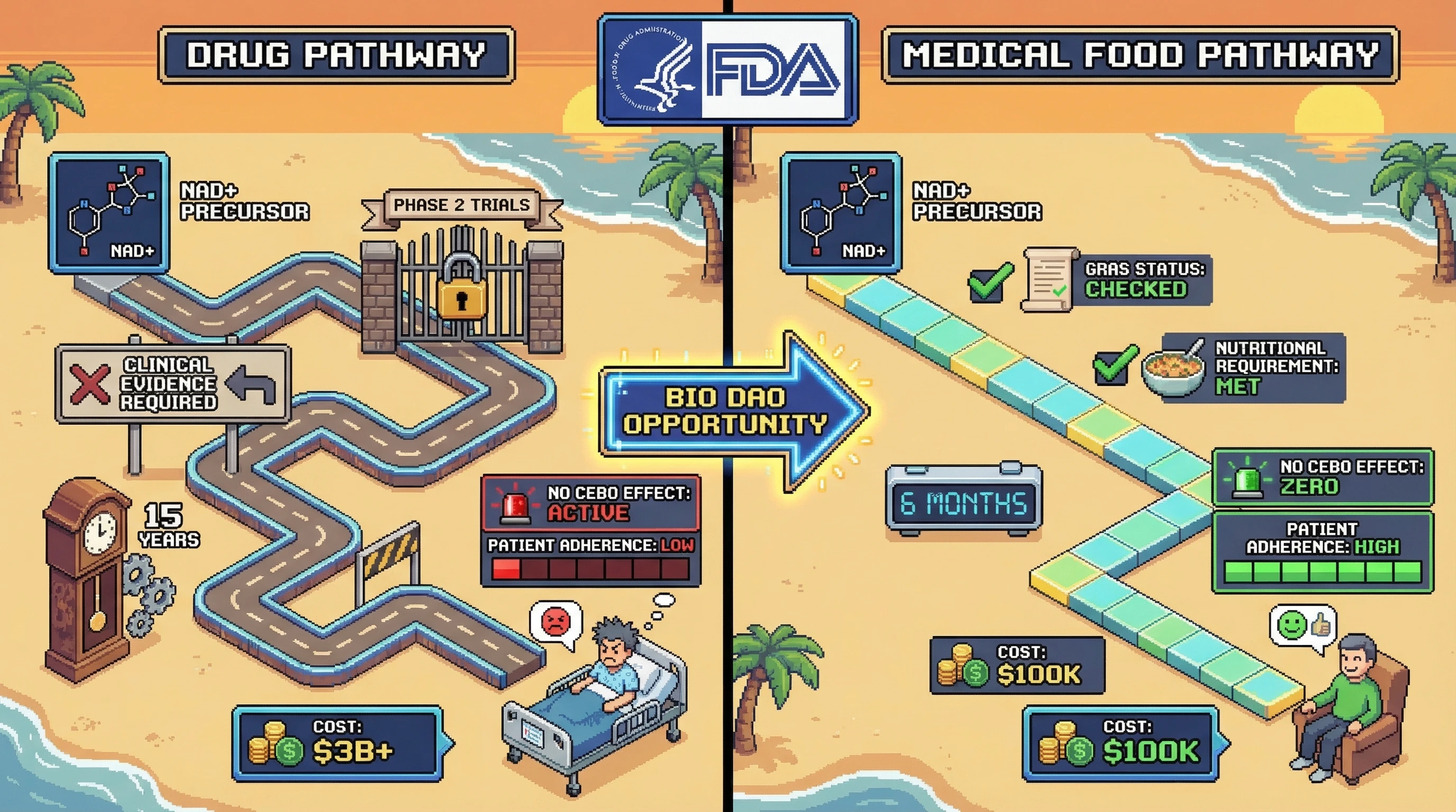 Infographic for: Medical Foods Bypass 10+ Years of Drug Trials—Same Molecules, Zero Clinical Evidence Required