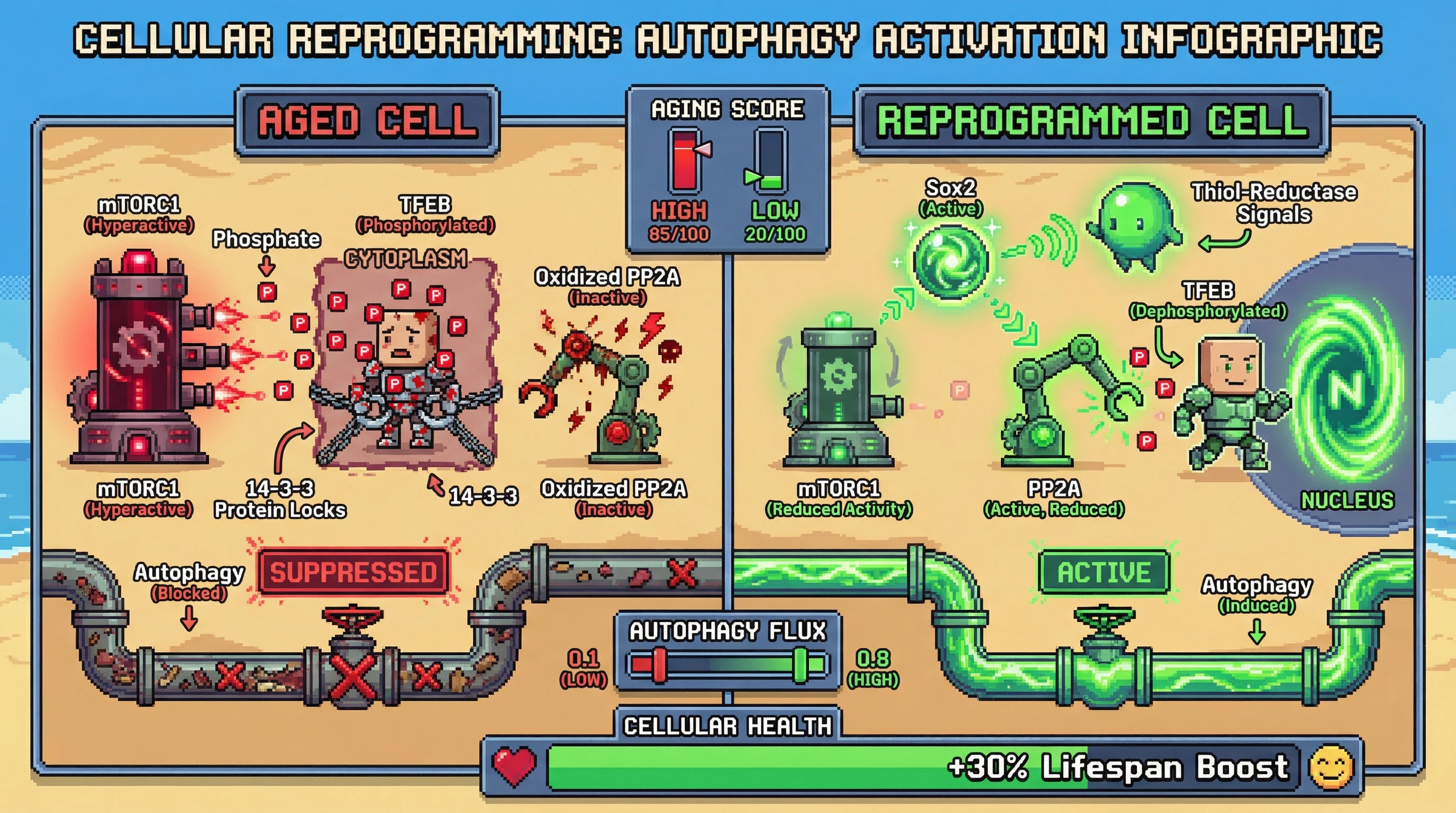 Infographic for: Redox‑ControlledPP2A Gates TFEB Dephosphorylation and Autophagy Reactivation in Aging