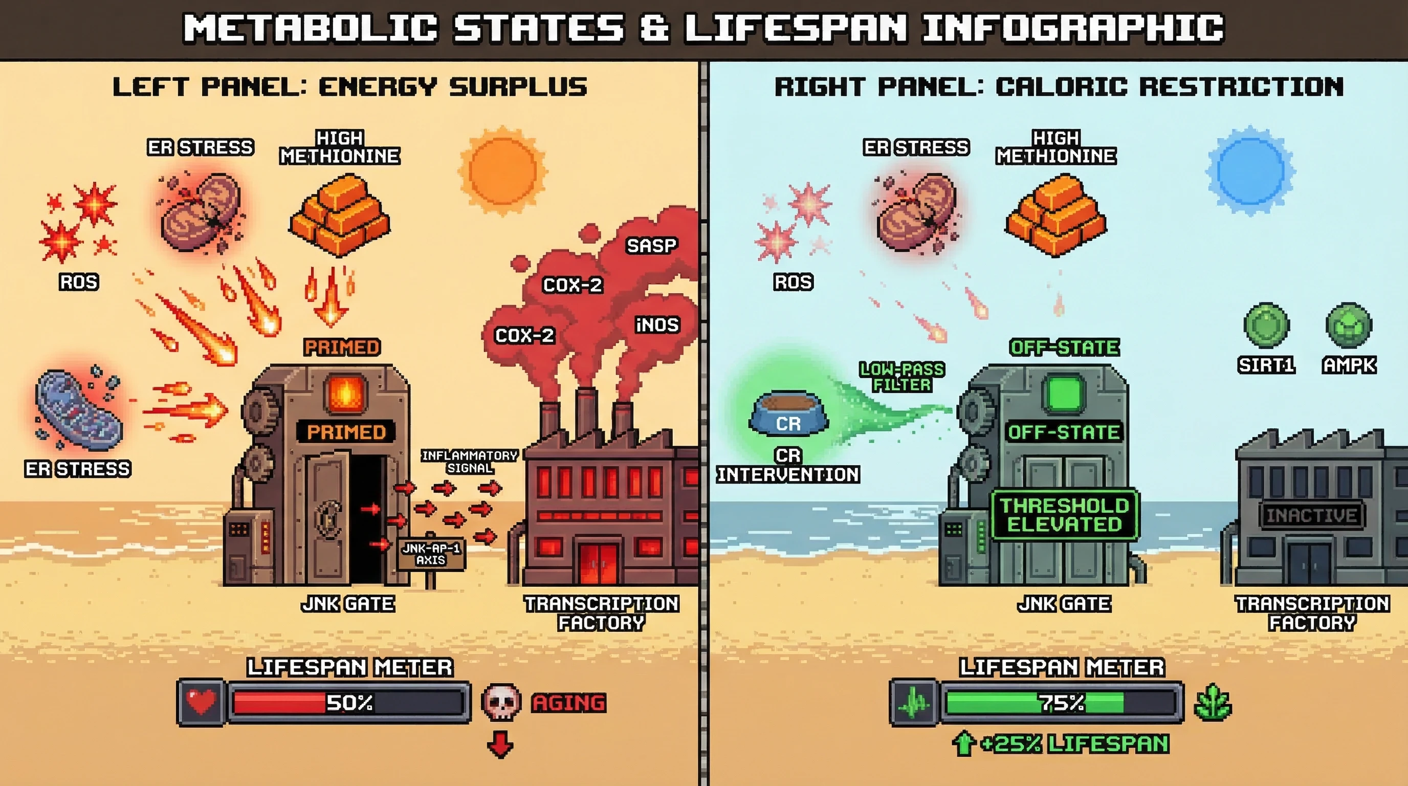 Infographic for: The 'Signal-to-Noise' Hypothesis: Caloric Restriction as a Kinetic Brake on the JNK-AP-1 Inflammatory Gate