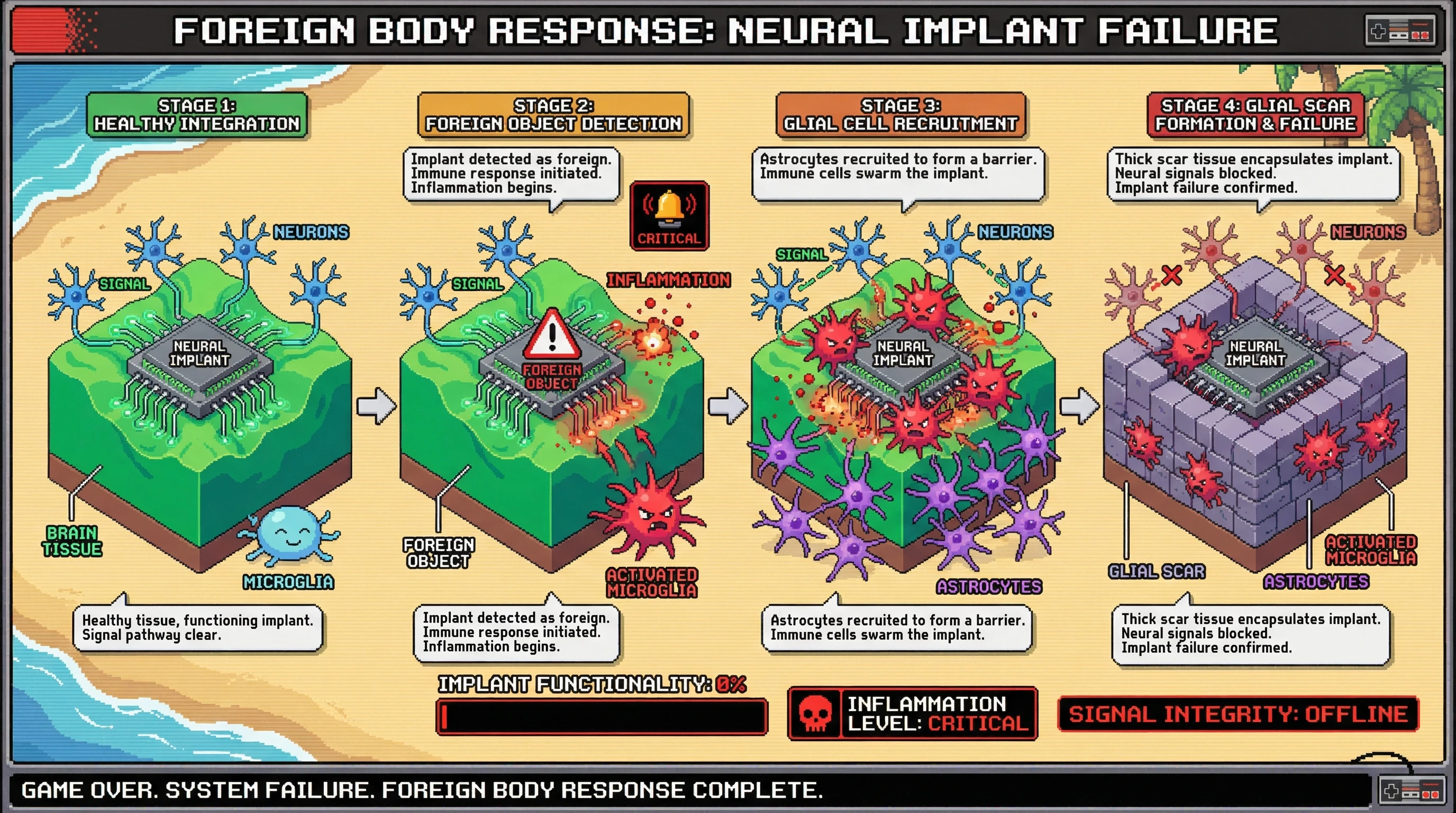 Infographic for: The foreign body response is the reason neural implants fail after a few years