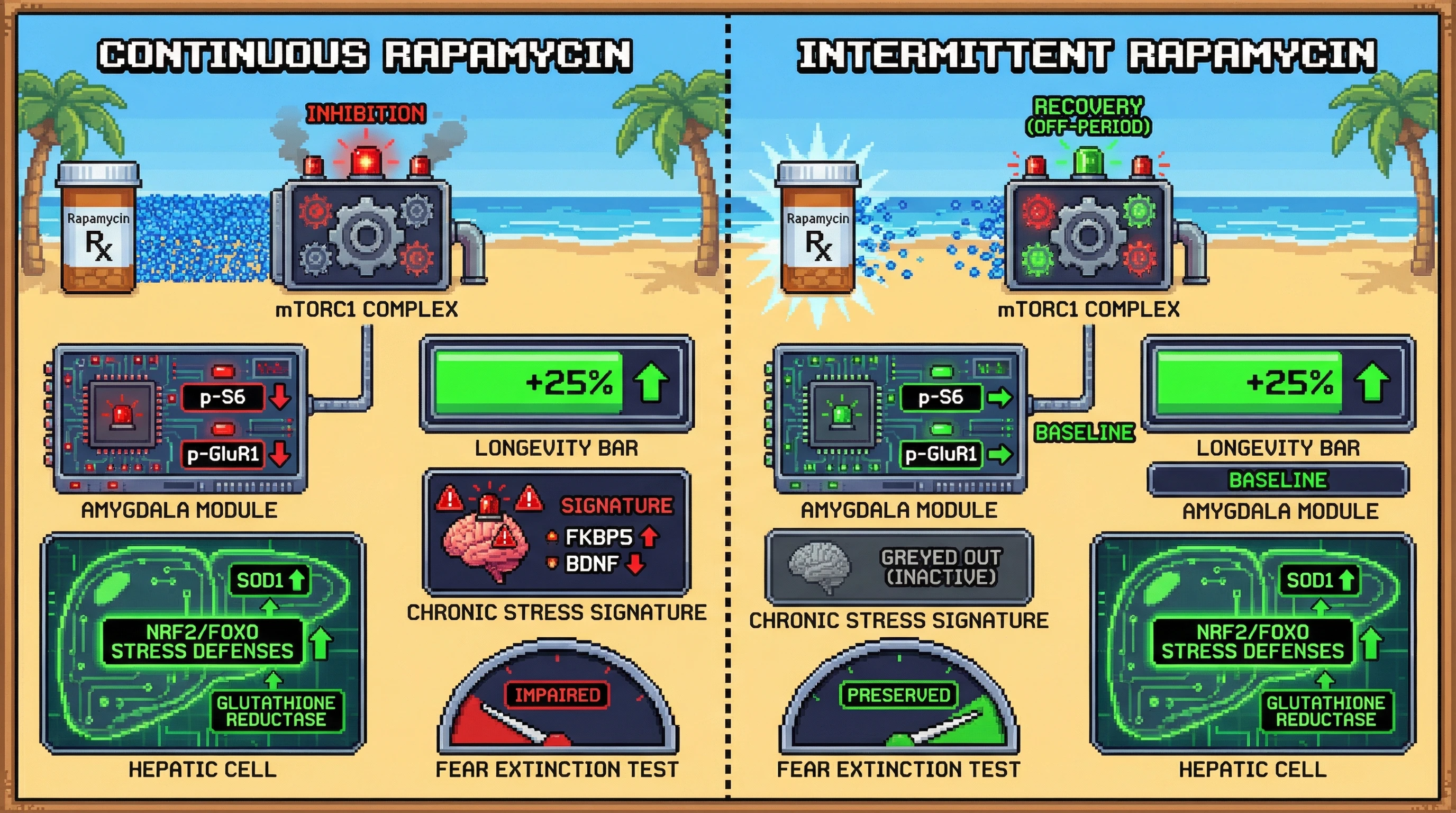 Infographic for: Intermittent mTOR Inhibition Uncouples Longevity Hormesis from Amygdala Stress Signatures