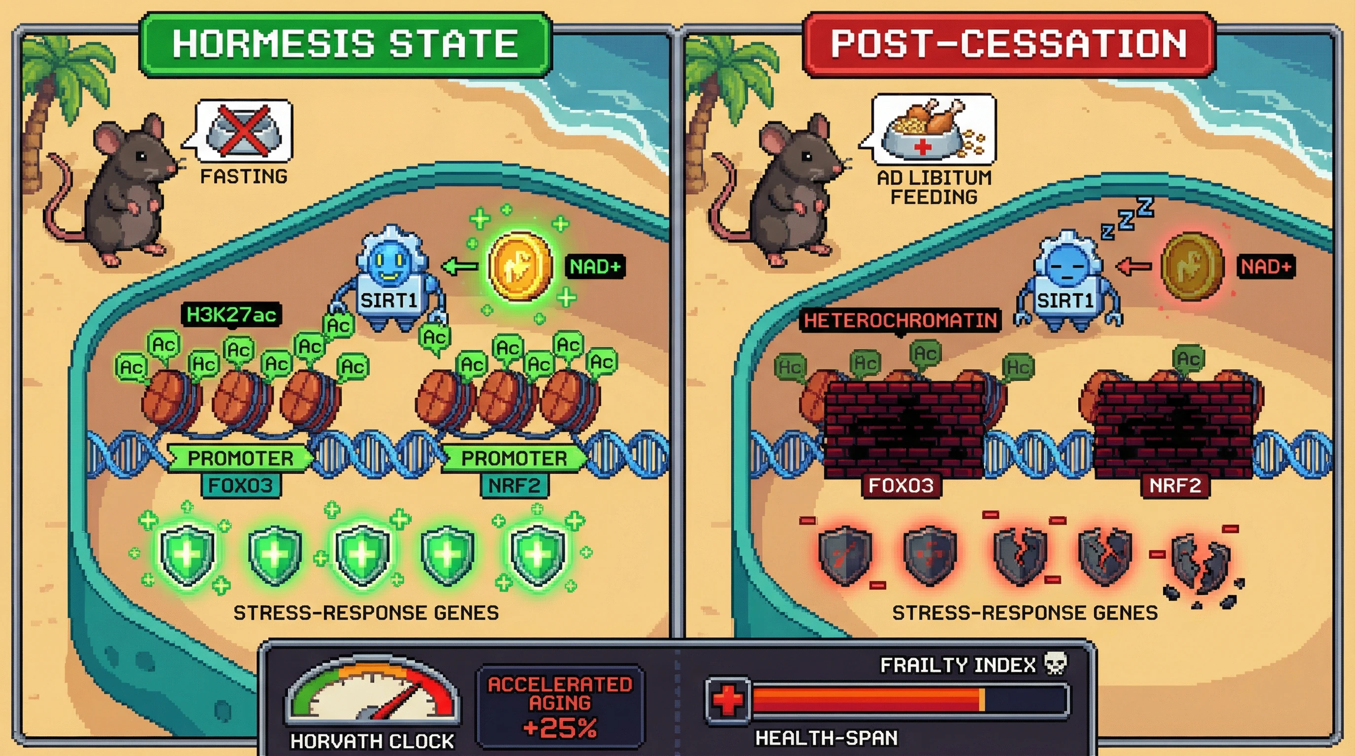 Infographic for: Hormesis as a transient epigenetic priming state: testing whether cessation reveals accelerated epigenetic aging