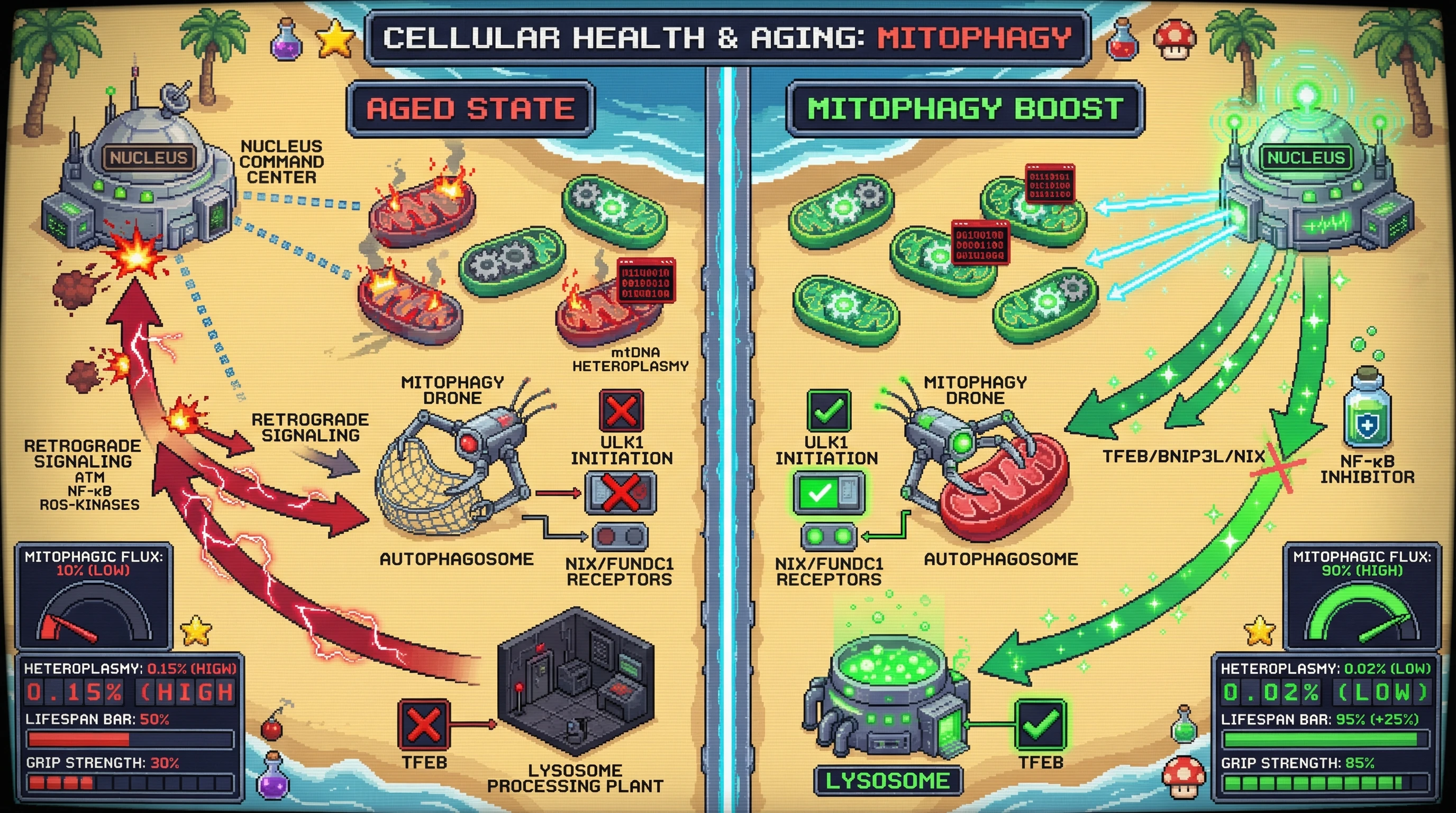 Infographic for: Nuclear-Regulated Mitophagy Sets the Threshold for Mitochondrial DNA Heteroplasmy-Driven Aging