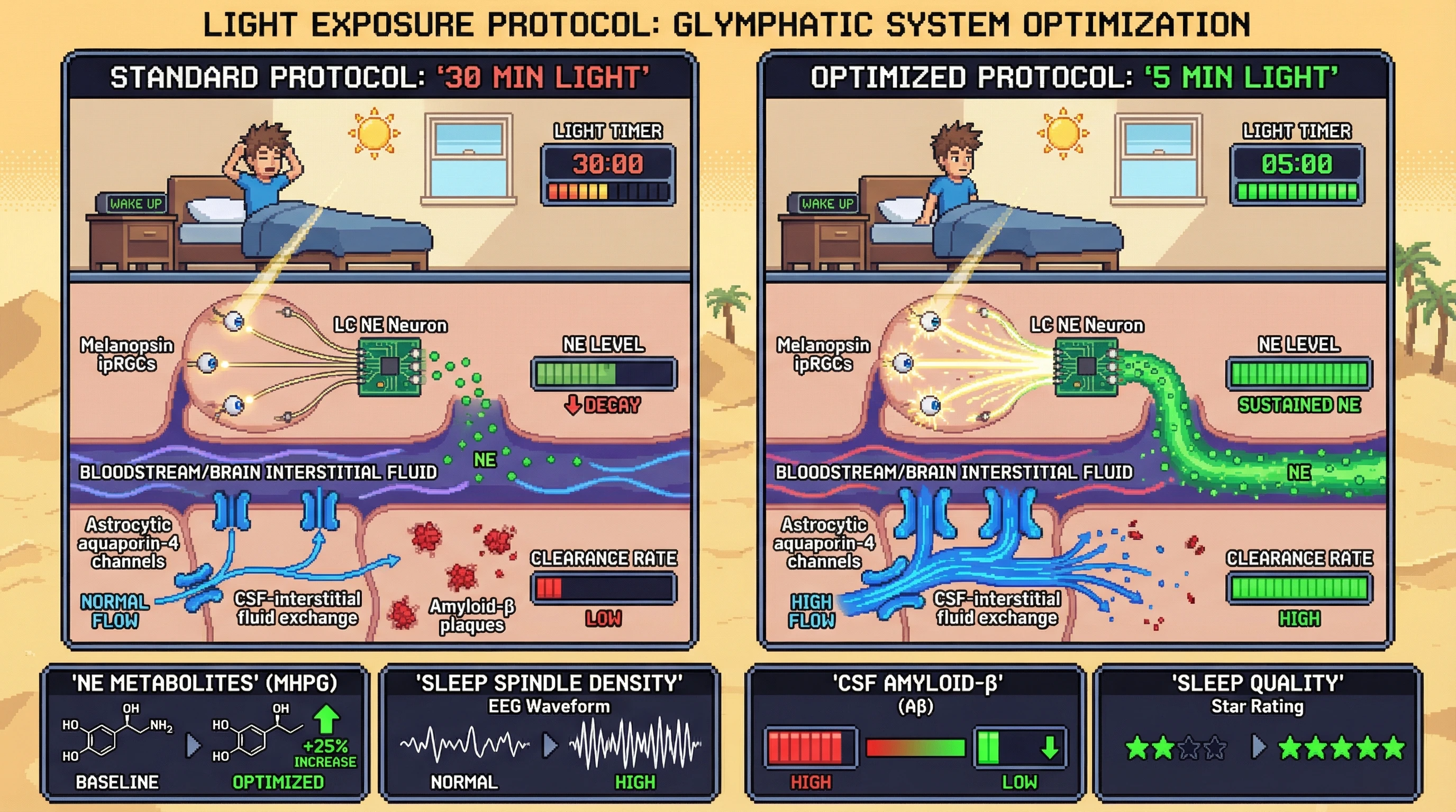 Infographic for: Early Morning Light Amplifies Noradrenergic Signaling to Enhance Glymphatic Clearance During Subsequent Sleep