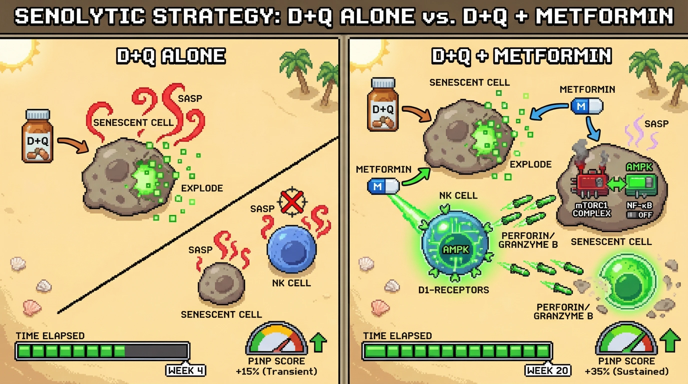 Infographic for: AMPK‑Primed Natural Killer Cell Engagement Extends the Durability of Dasatinib + Quercetin Senolysis