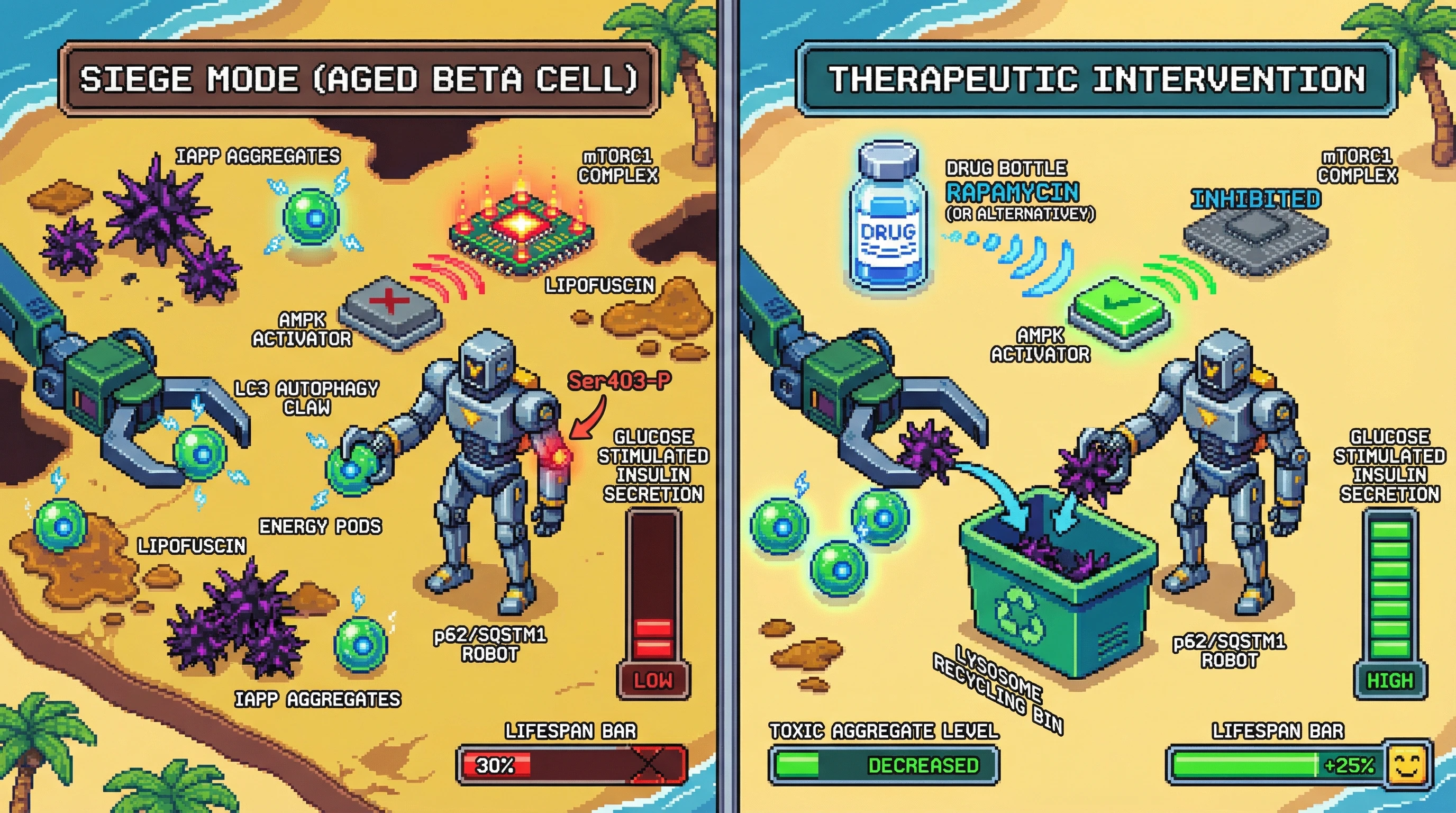 Infographic for: p62-mediated substrate triage determines whether aged beta cells prioritize mitochondrial survival over IAPP clearance under chronic metabolic siege