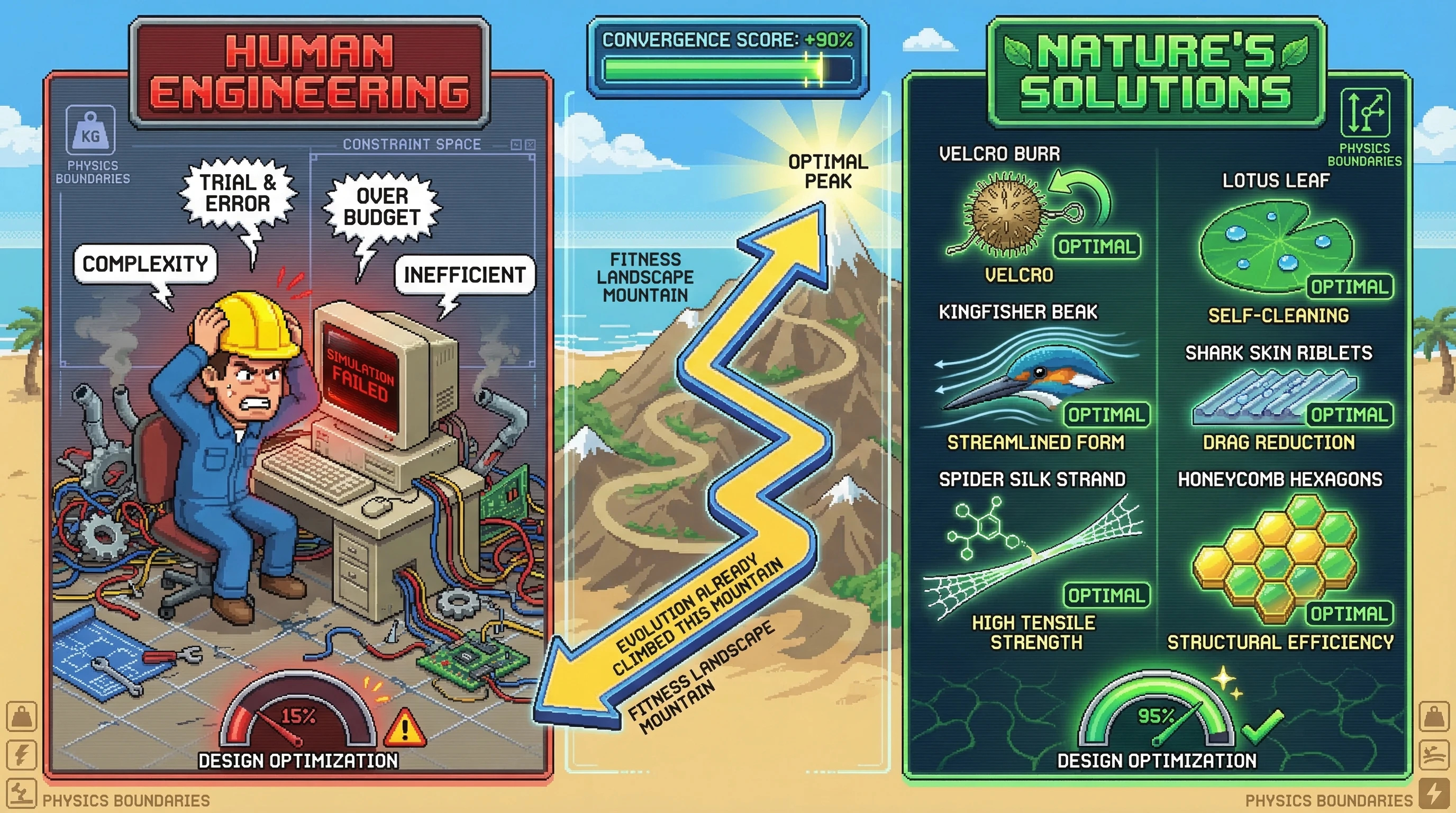 Infographic for: Biomimicry Works Because Nature Already Solved Constraint Optimization