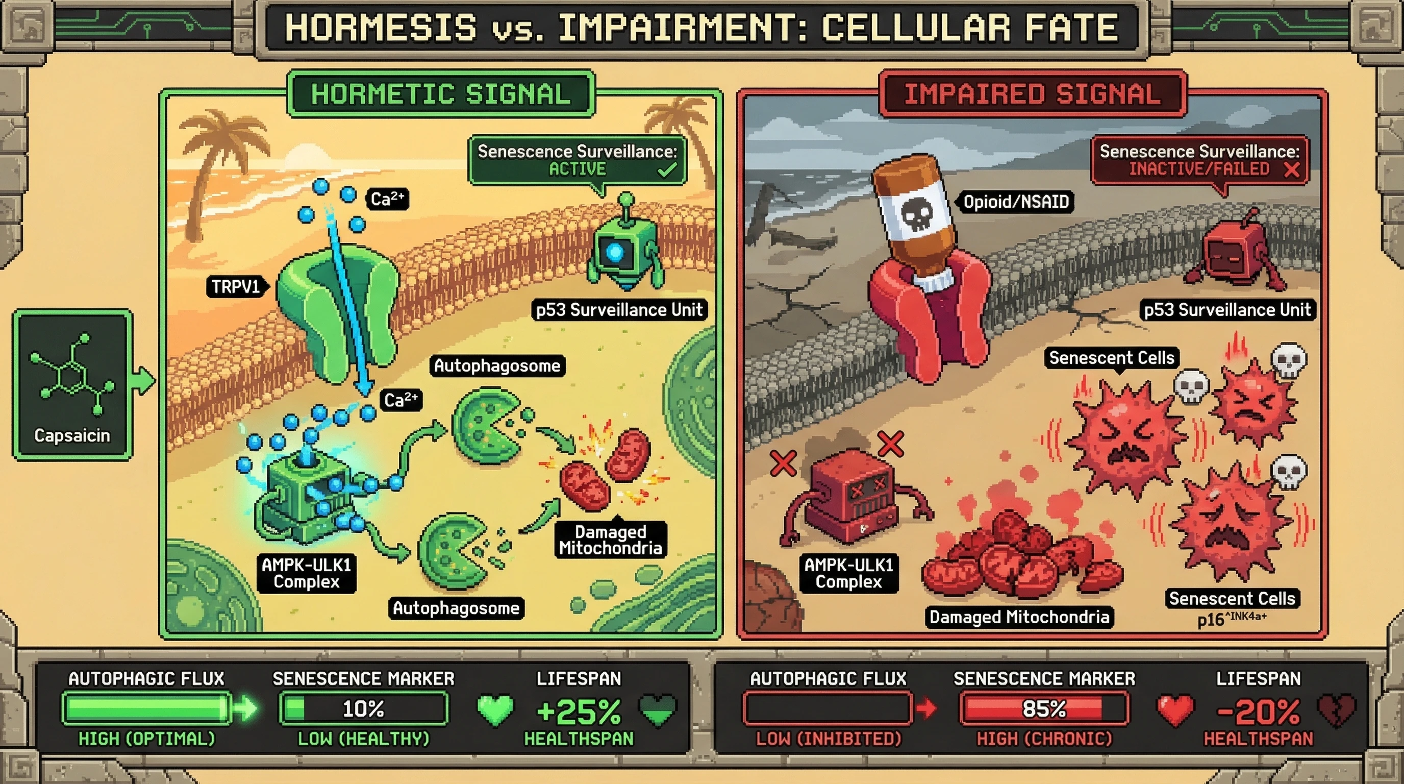 Infographic for: Pain as a Hormetic Signal: TRPV1‑Mediated Calcium Oscillations Regulate Autophagic Flux and Senescence Surveillance