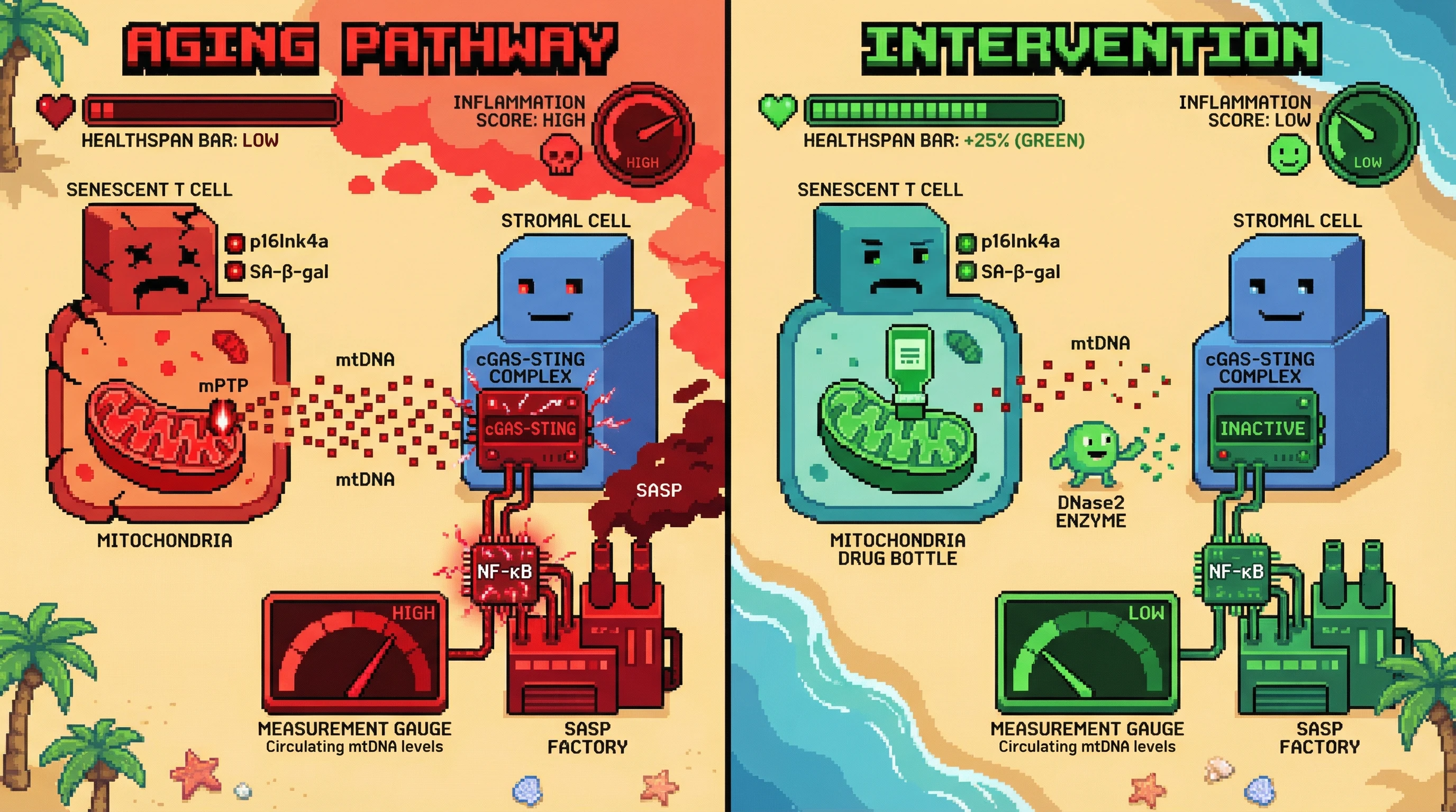 Infographic for: Mitochondrial DNA efflux from senescent T cells drives systemic aging: a testable immune-centric hypothesis
