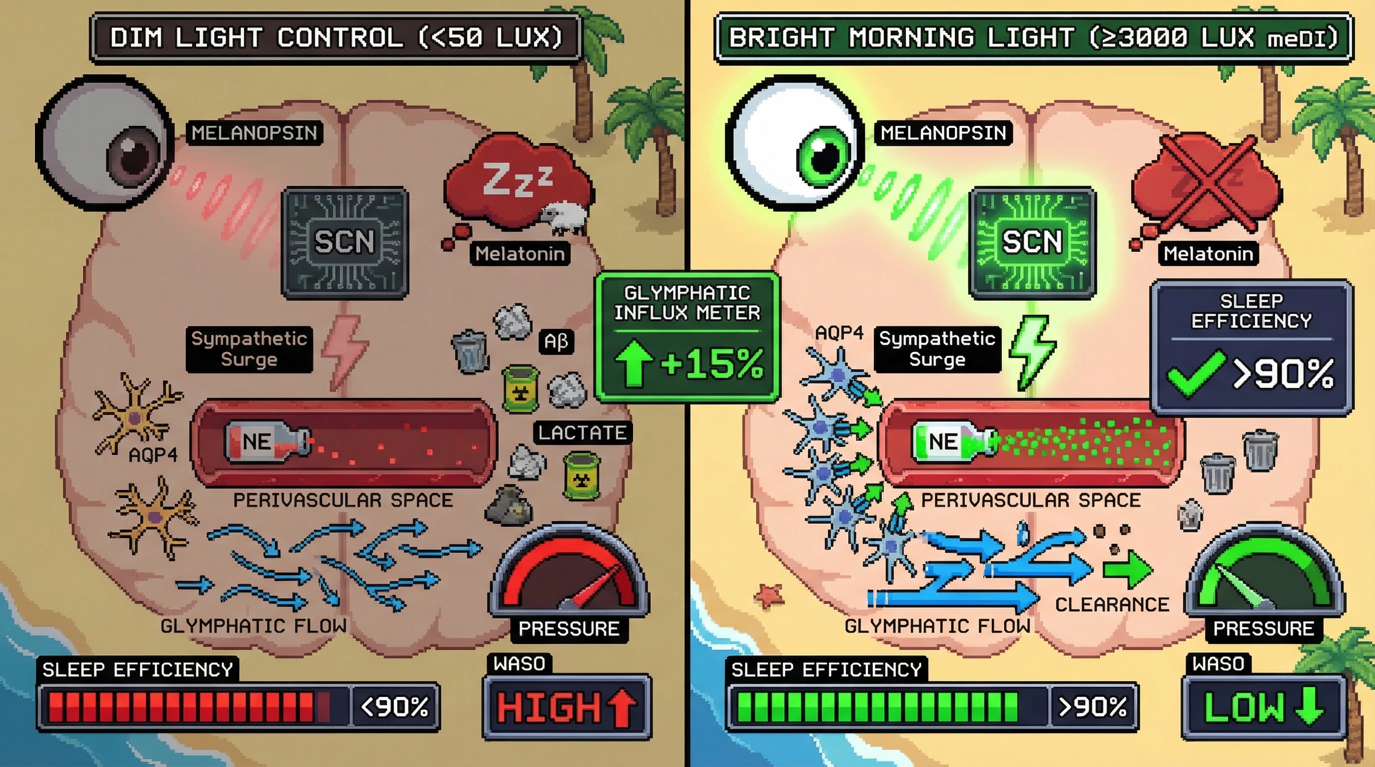 Infographic for: Morning Light Enhances Glymphatic Clearance to Boost Sleep Efficiency