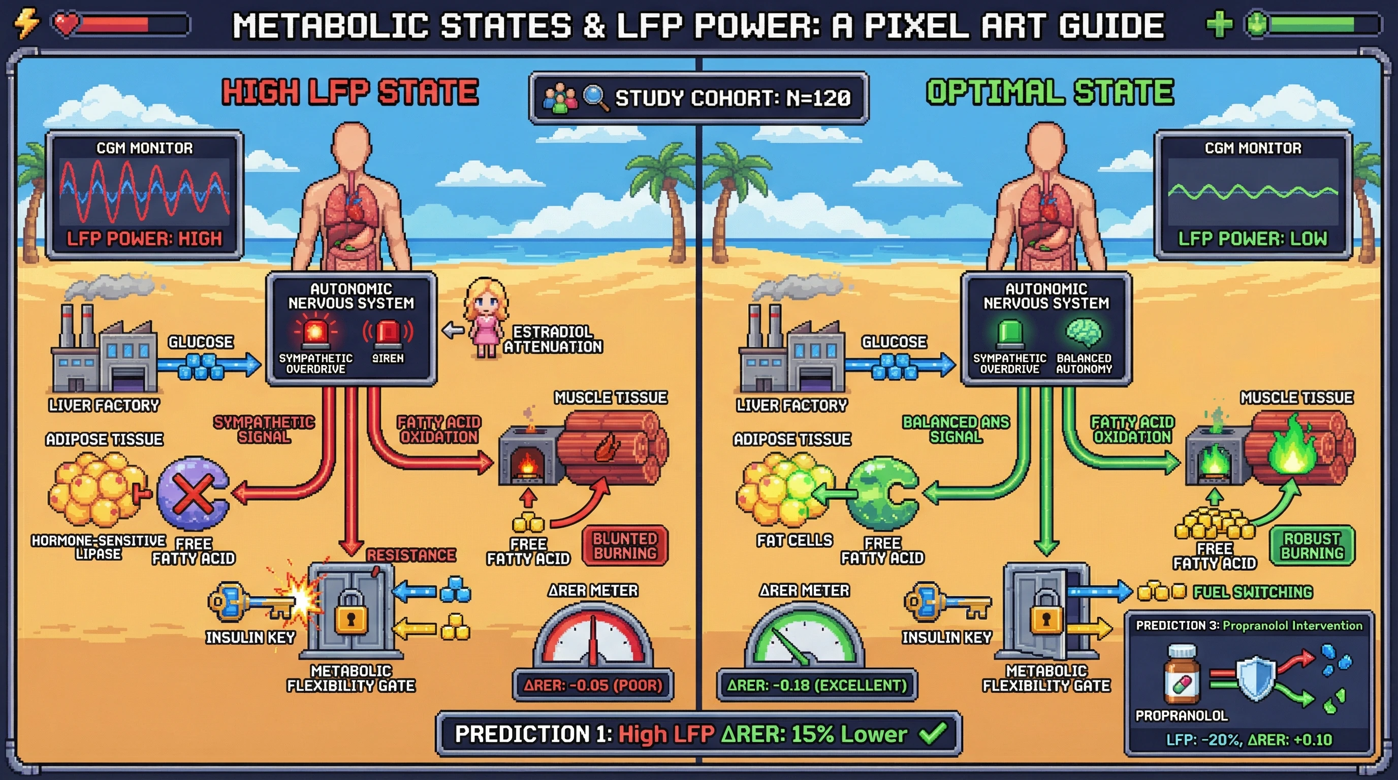 Infographic for: Low-Frequency Oscillations in Continuous Glucose Monitoring Predict Impaired Substrate Switching During Insulin-Stimulated Metabolic Flexibility Tests, with Sex‑Specific Modulation by Autonomic Balance