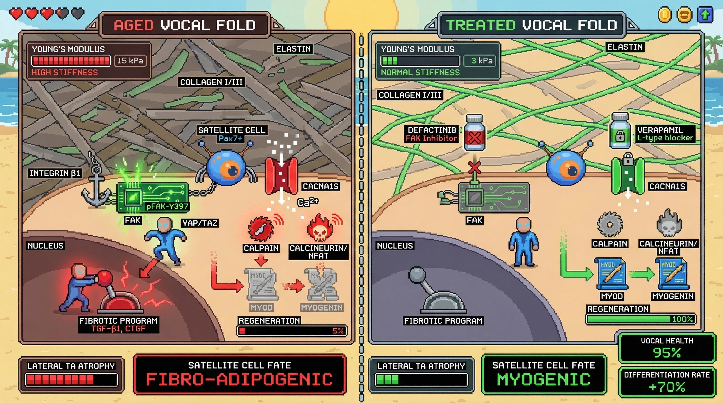 Infographic for: Lateral Thyroarytenoid Vulnerability in Presbyphonia Arises from Stiffness‑Induced Mechanotransduction Dysregulation of Satellite Cell Calcium Handling