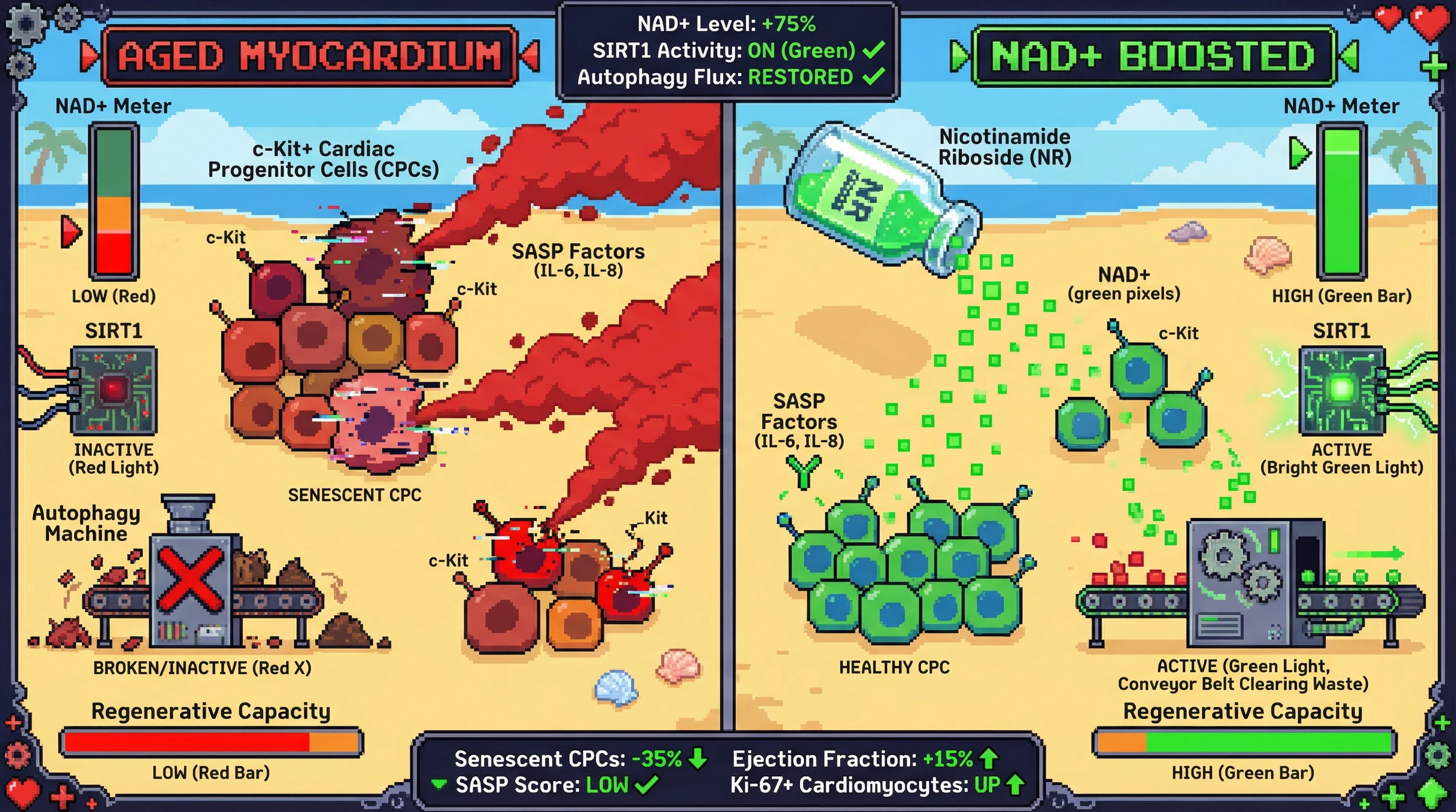 Infographic for: NAD+ Boost Breaks Senescence Amplification Loop in Aged Cardiac Progenitor Cells