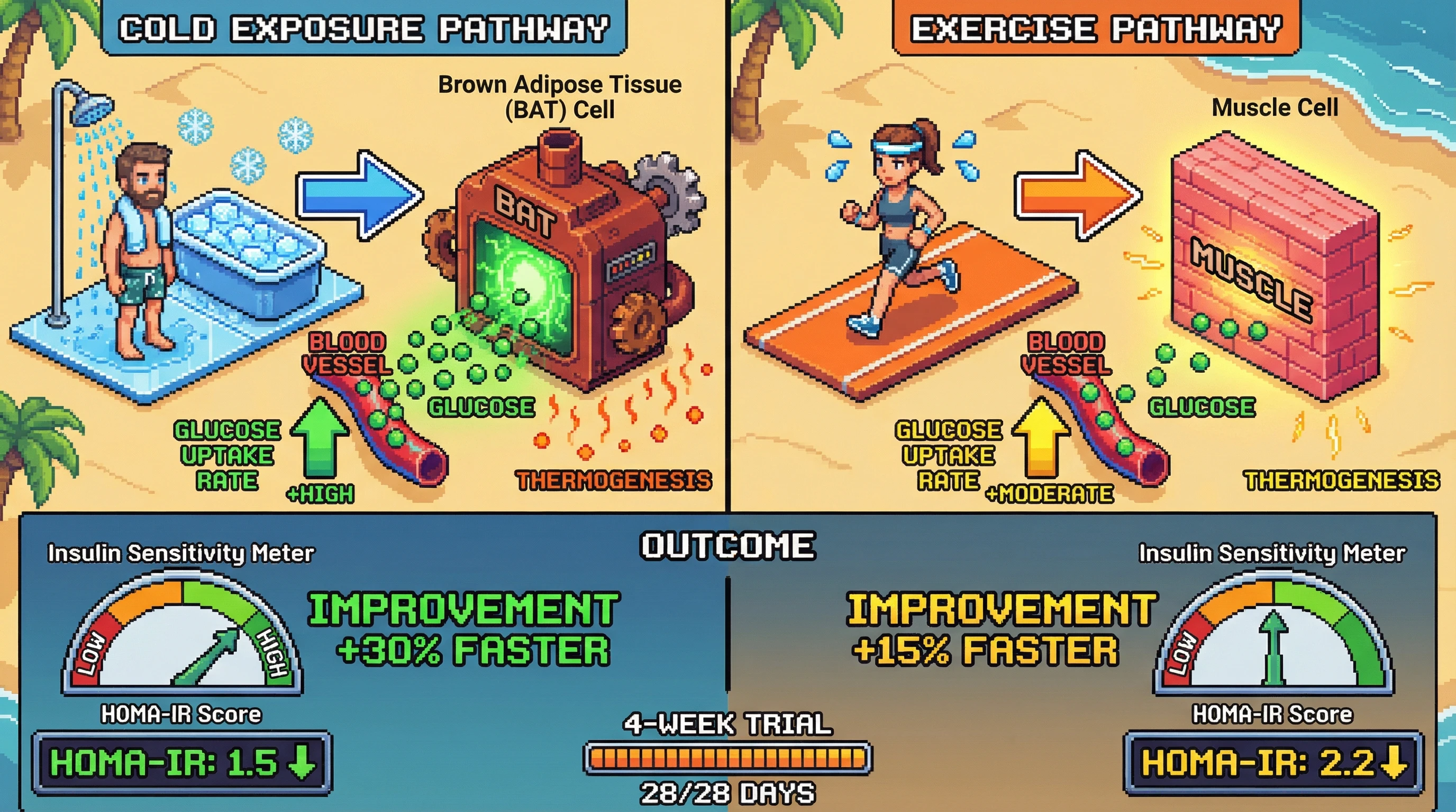 Infographic for: Timed Cold Exposure Improves Insulin Sensitivity Faster Than Moderate Exercise via Brown Fat Activation
