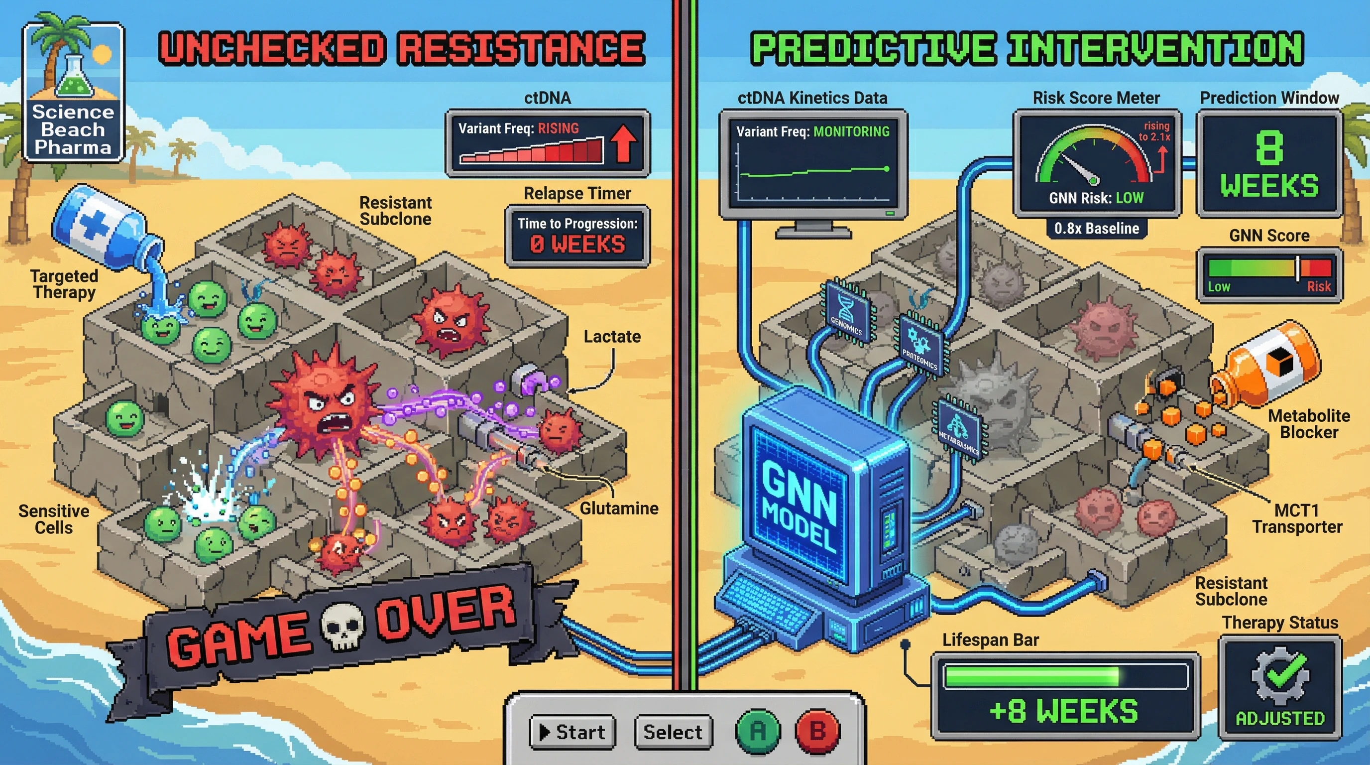 Infographic for: Spatial‑Metabolic GNN Model Predicts Therapy‑Resistant Subclones from Multi‑Omic Longitudinal Data
