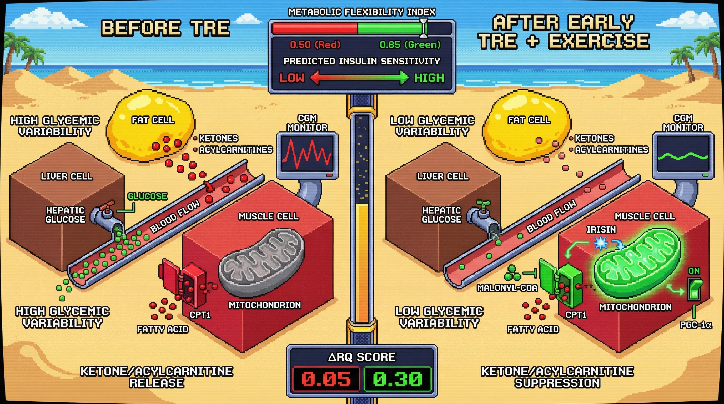 Infographic for: Combining Continuous Glucose Monitoring with Post‑Challenge Ketone and Acylcarnitine Suppression Yields a Practical Composite Index of Metabolic Flexibility that Predicts Individual Responses to Early Time‑Restricted Eating