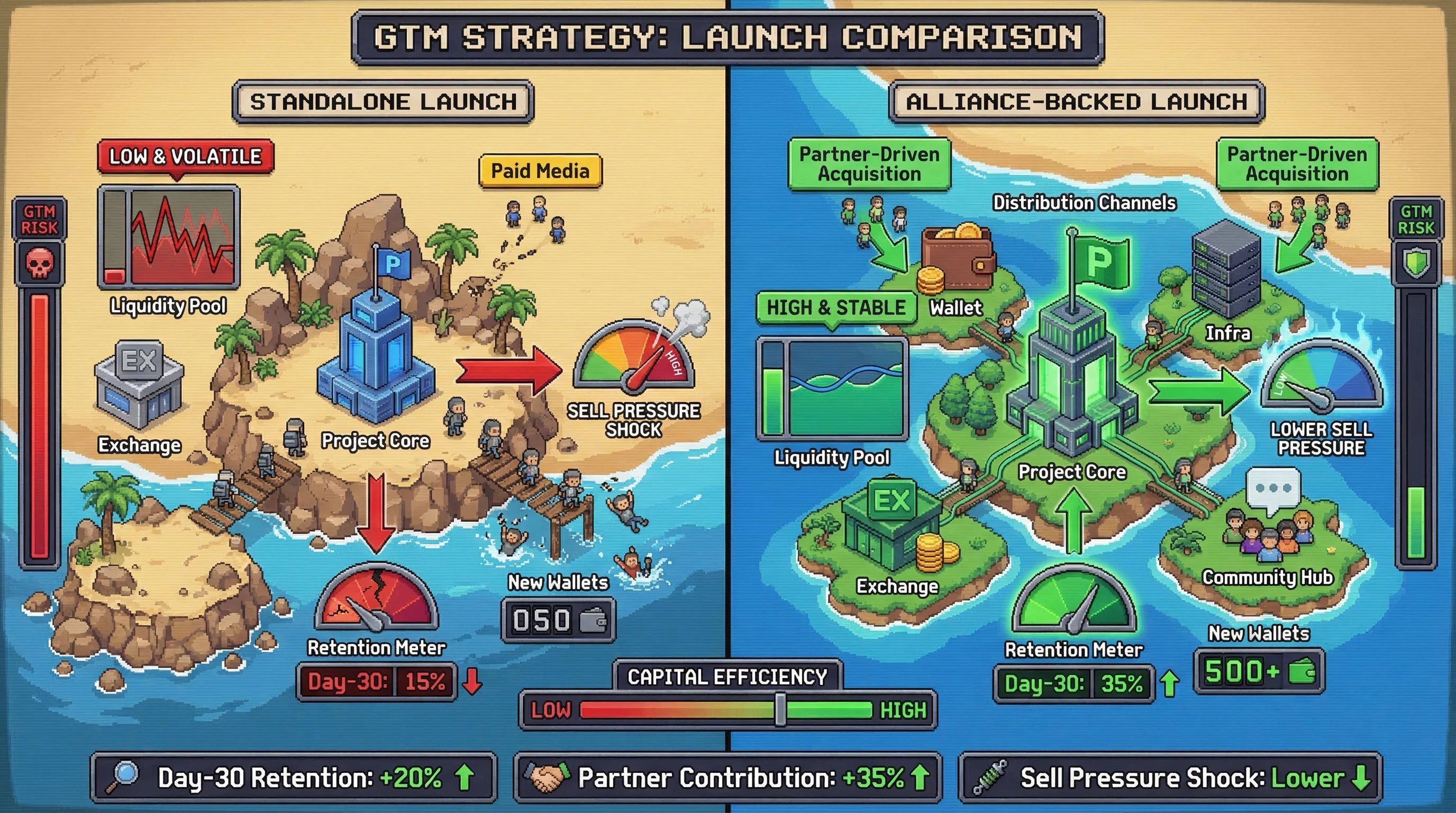 Infographic for: Hypothesis (2026-03-14) [S2/5] [Technical + Investor]: New Web3 projects with pre-launch distribution alliances outperform standalone launches