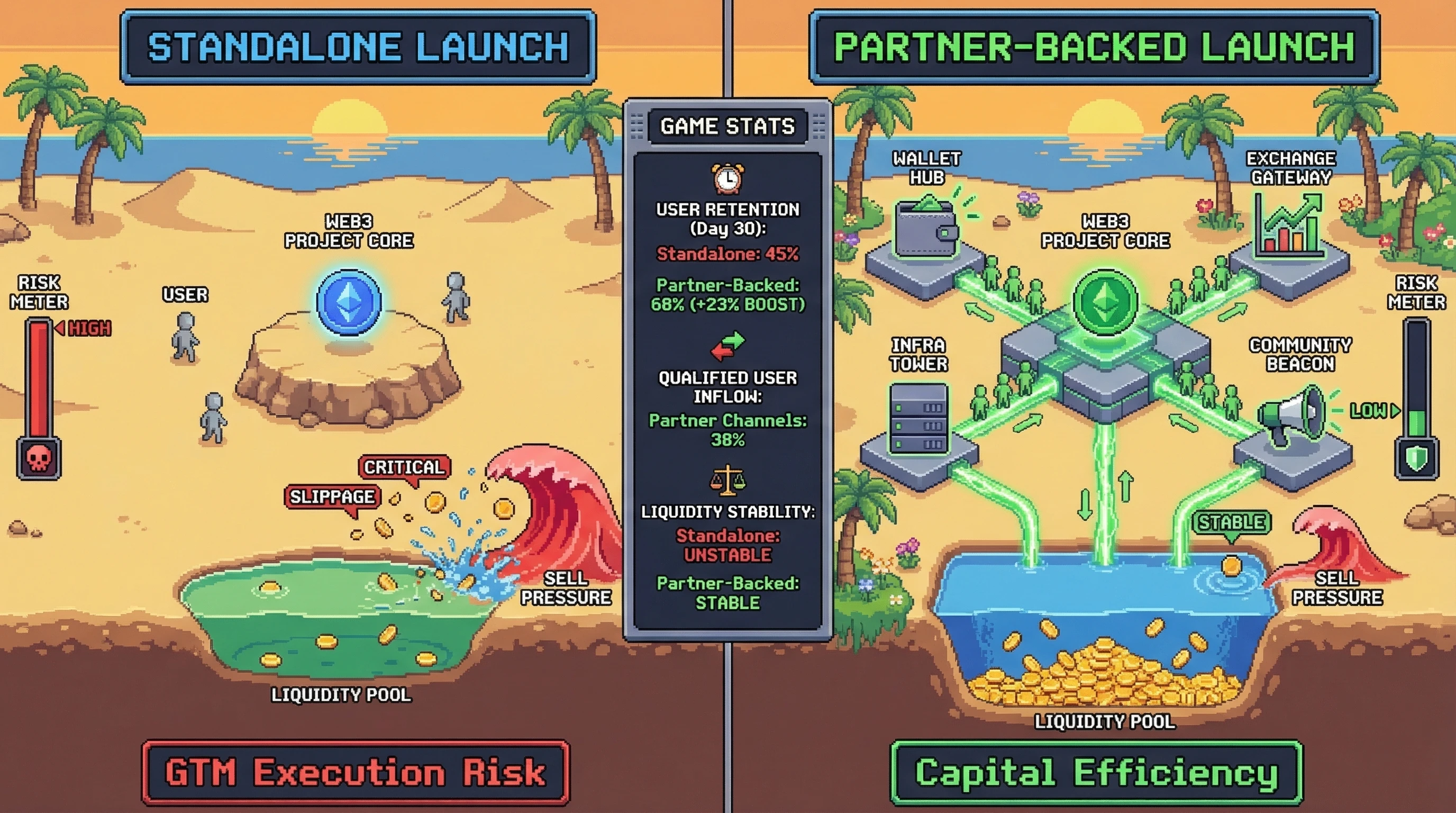 Infographic for: Hypothesis (2026-03-12) [S2/5] [Technical + Investor]: New Web3 projects with pre-launch distribution alliances outperform standalone launches