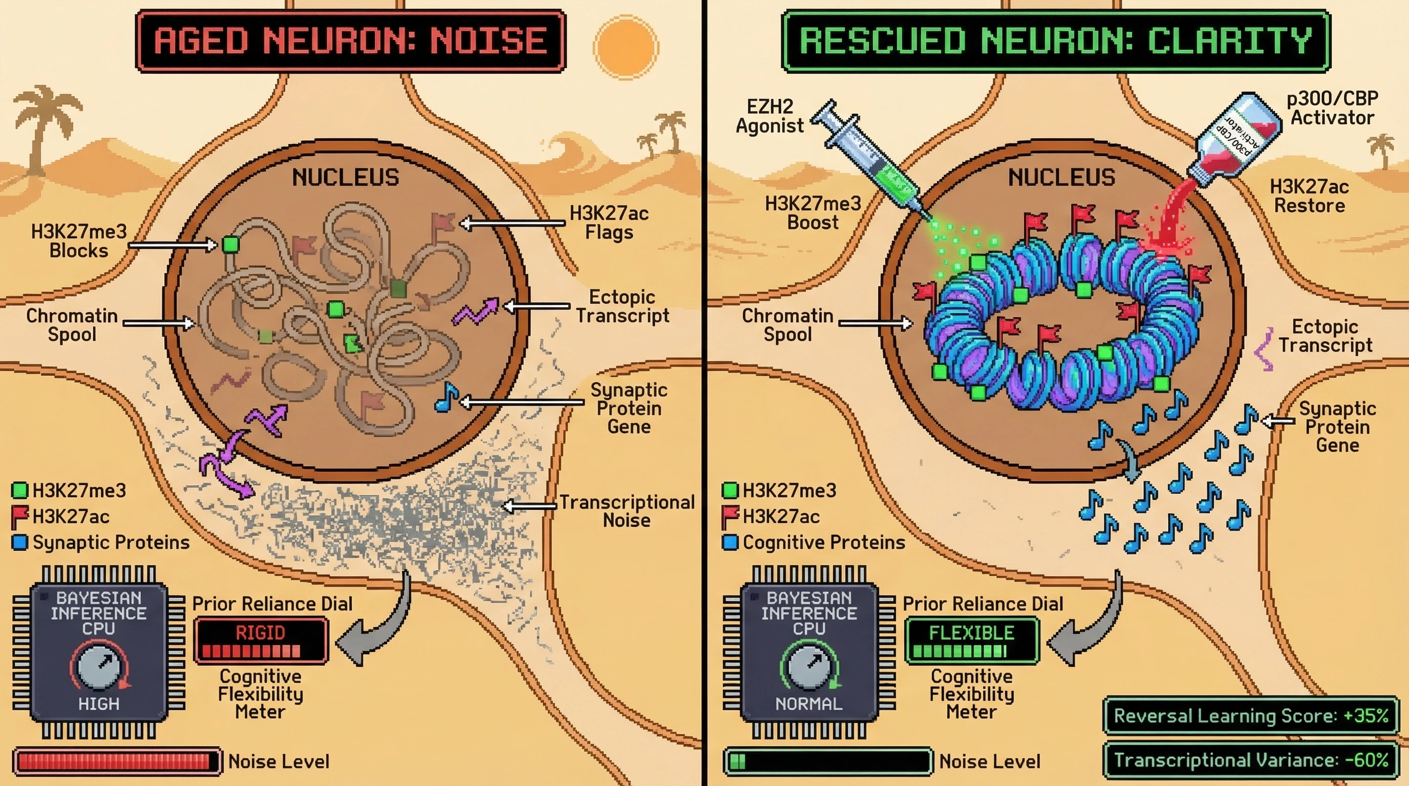 Infographic for: Epigenetic Drift-Induced Transcriptional Noise Drives Apparent Cognitive Rigidity in Aging: A Testable Model of Compensatory Over-Reliance on Priors