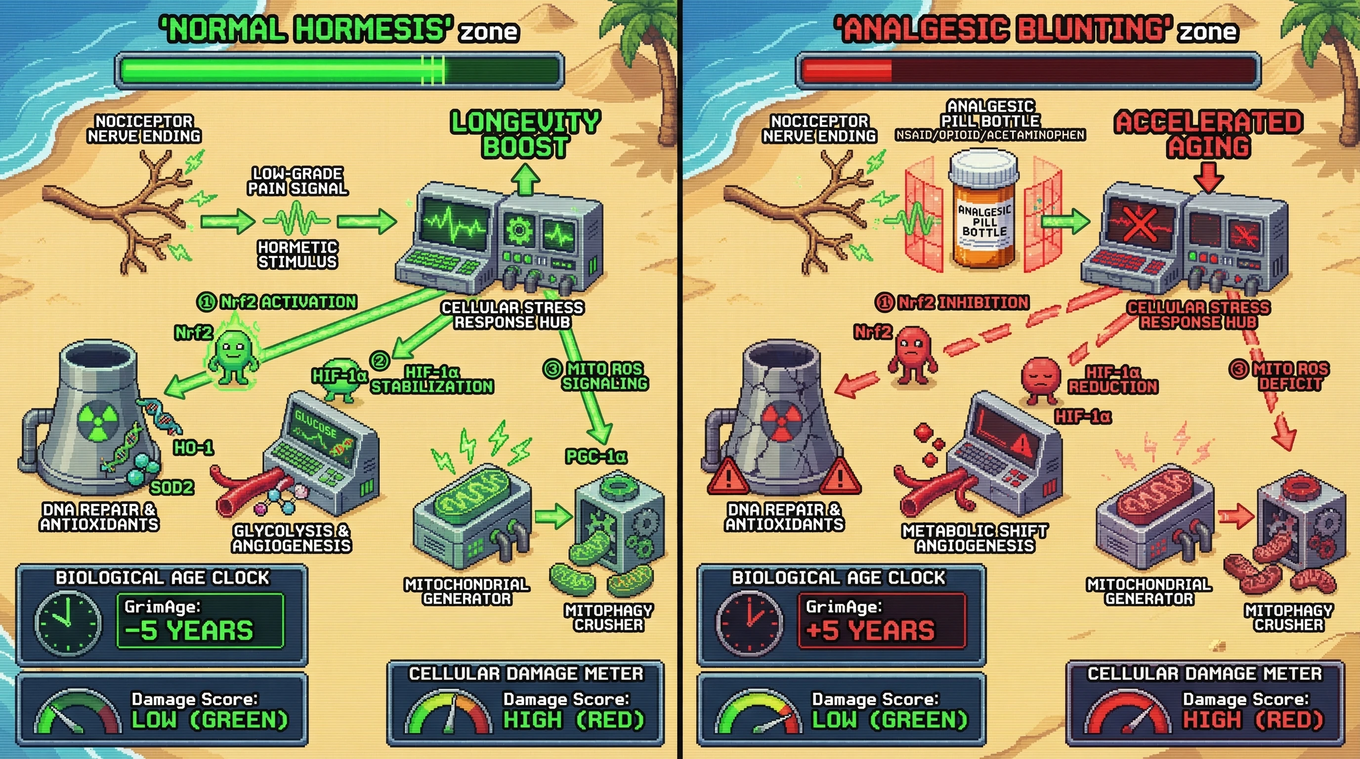 Infographic for: Analgesic-Induced Blunting of Hormetic Pain Signals Accelerates Biological Aging