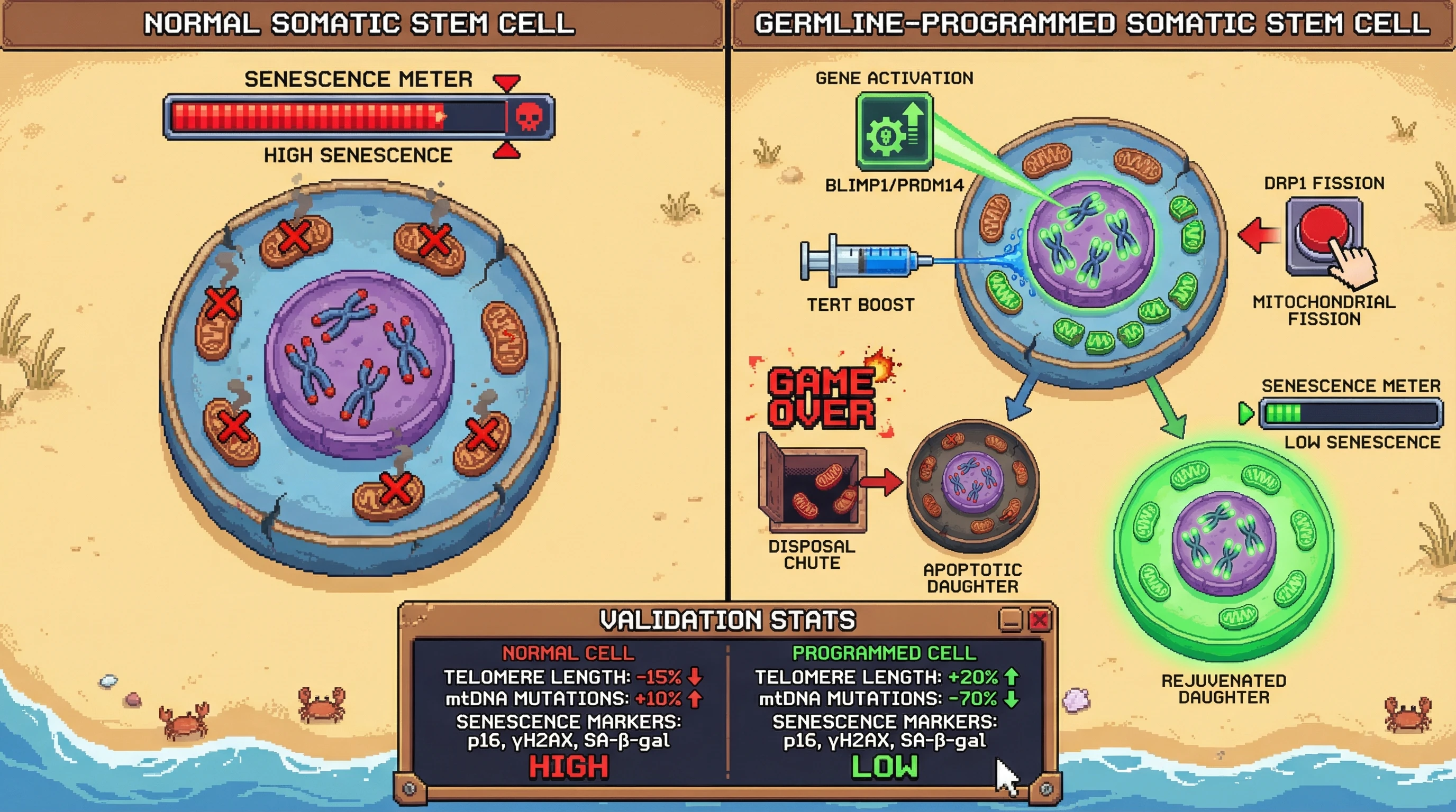 Infographic for: Inducing Germline-Quality Control Bottlenecks in Somatic Stem Cells Extends Tissue Homeostasis