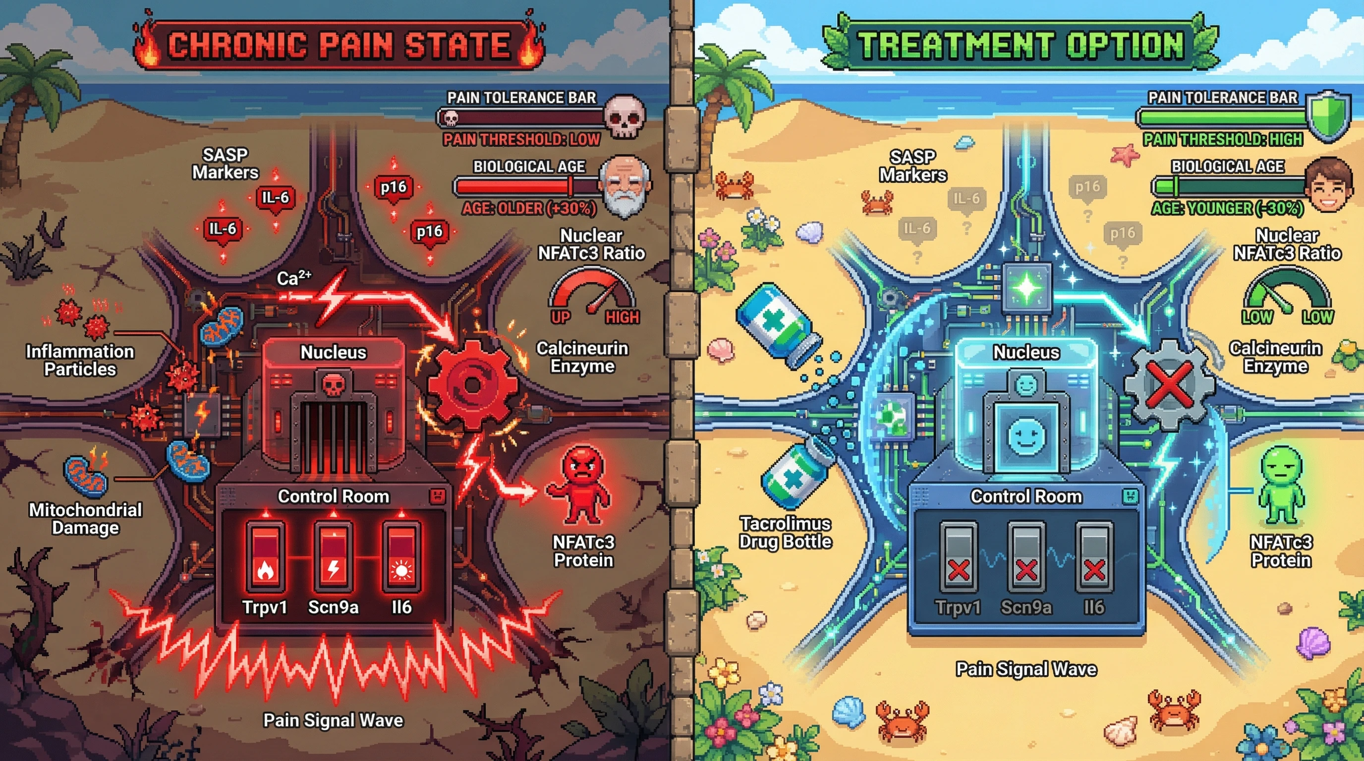 Infographic for: NFAT Signaling in Sensory Neurons Links Pain Tolerance to Biological Age