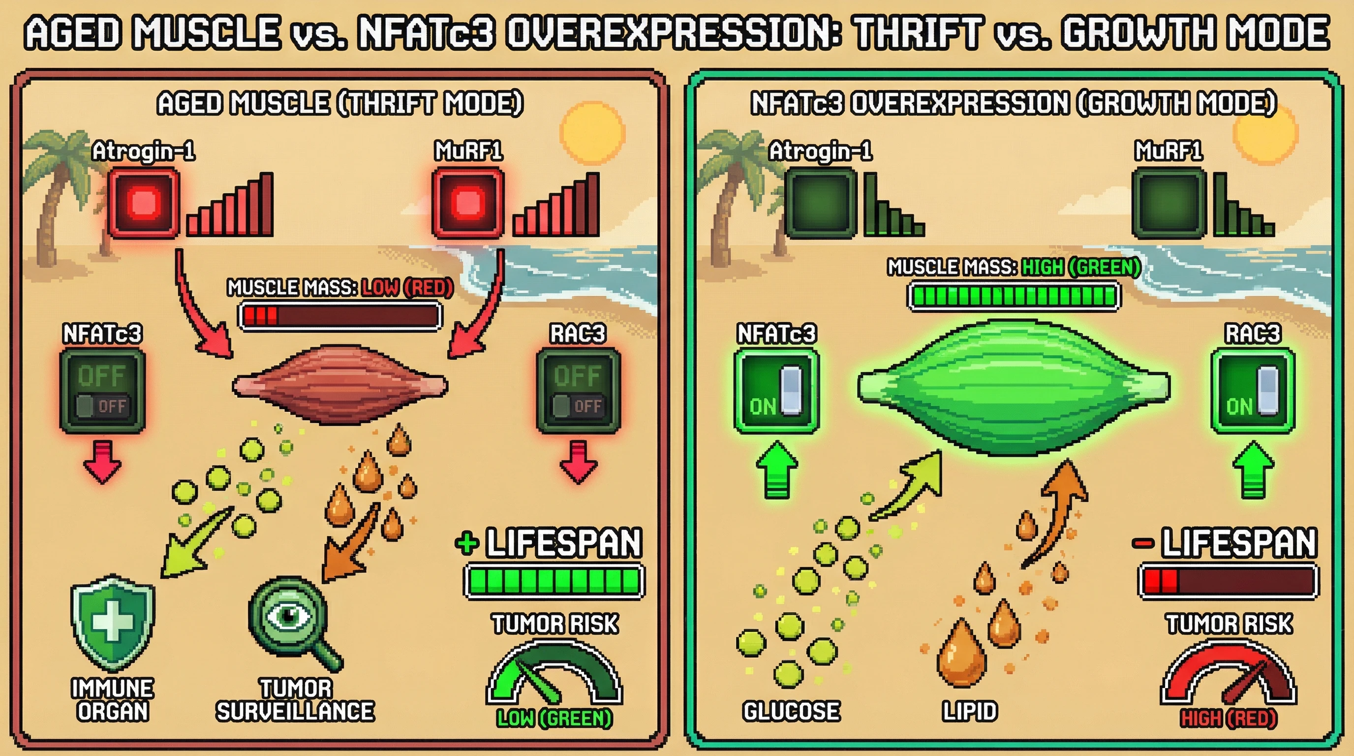 Infographic for: NFAT Downregulation as an Adaptive Trade‑Off Between Muscle Maintenance and Late‑Life Cancer Risk