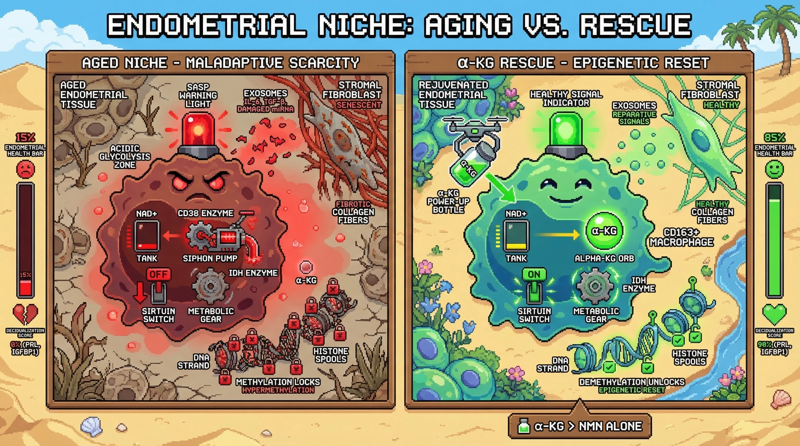 Infographic for: The Macrophage NAD+ Niche: Endometrial Aging as a Maladaptive Scarcity Response Driven by Immune Cell Metabolic Rewiring