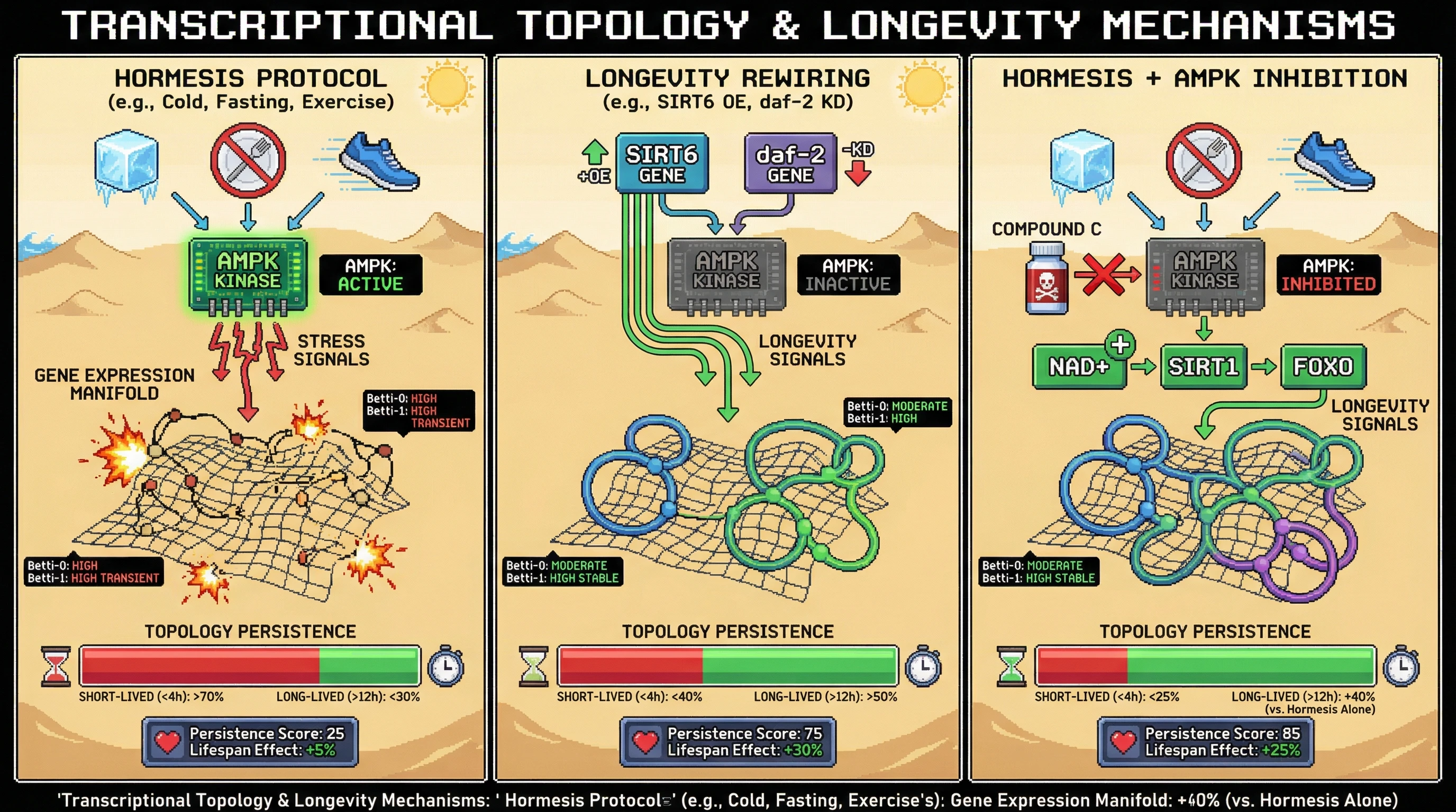 Infographic for: TopologicalSignatures Distinguish Threat‑Response Hormesis from Genuine Longevity Rewiring