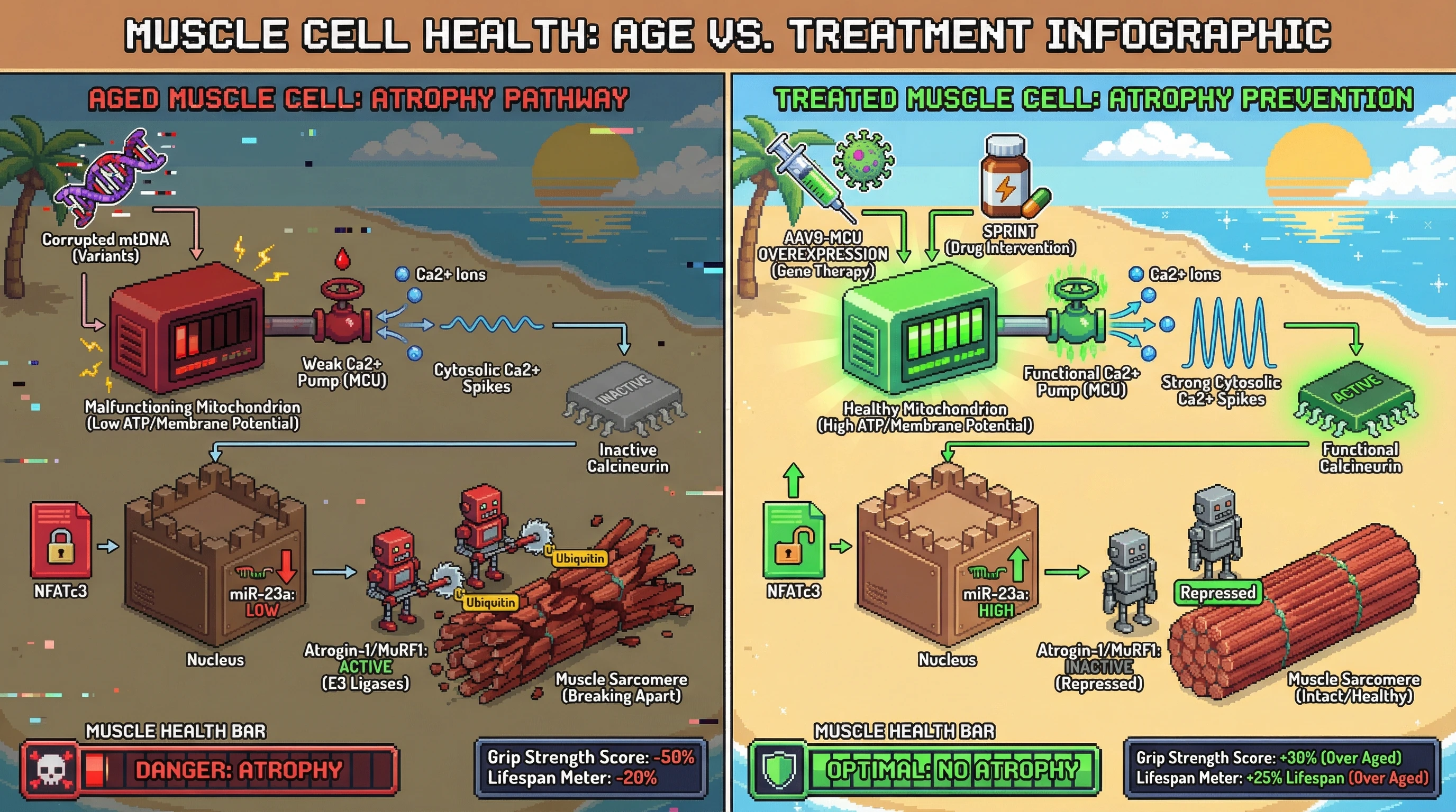 Infographic for: Mitochondrial DNA‑driven calcium mishandling suppresses calcineurin/NFAT signaling to unleash age‑dependent muscle atrophy