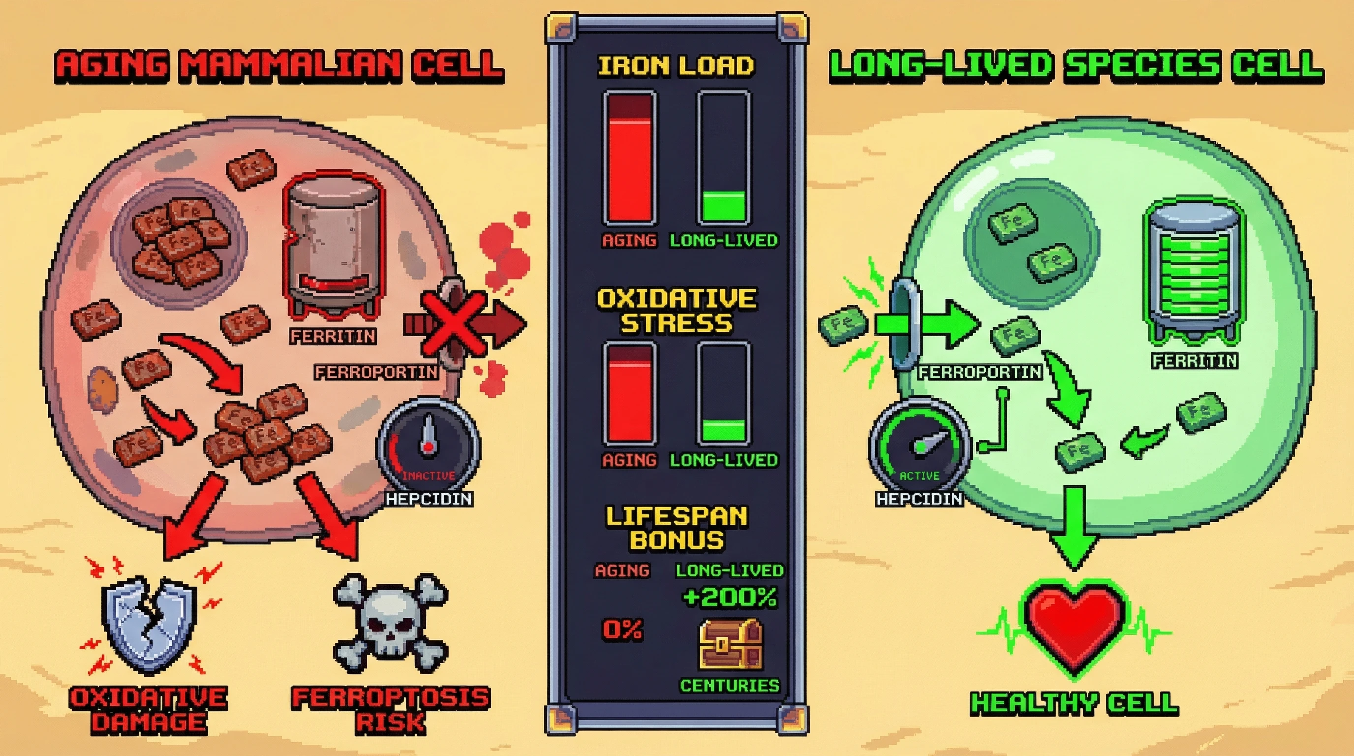Infographic for: Iron Homeostasis Deteriorates in Mammalian Aging—But Not in Centenarian Species