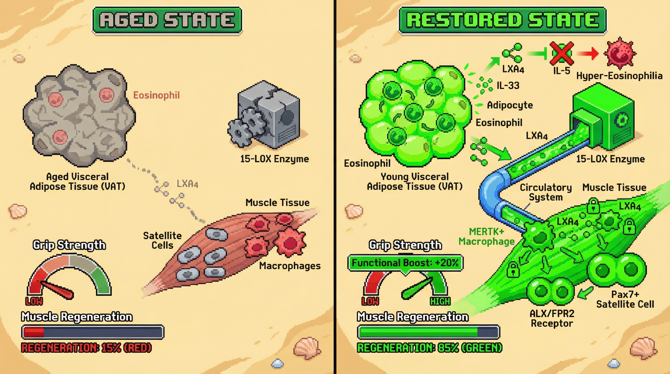 Infographic for: Eosinophil-derived Lipoxin A4 Links Adipose Tissue Homeostasis to Muscle Regeneration in Aging