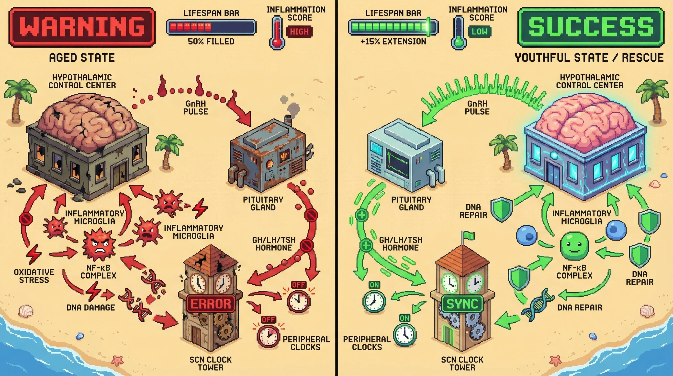 Infographic for: Hypothalamic GnRH Pulse Generator as the Upstream Timer Driving Aging Hallmarks