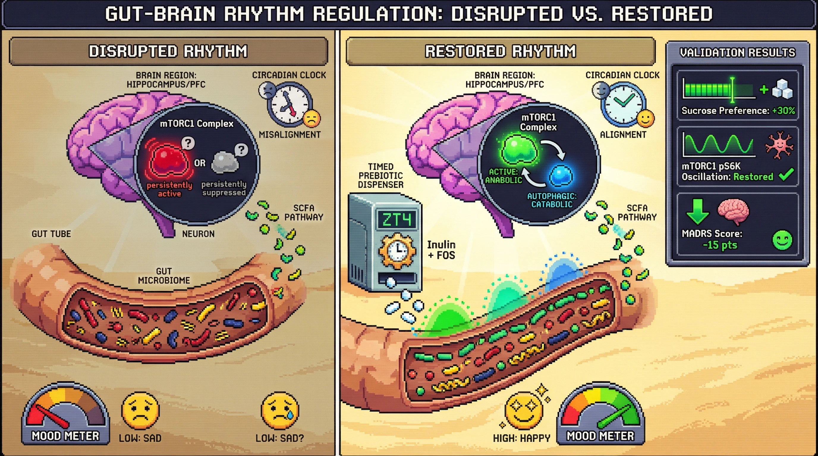 Infographic for: RestoringCircadian mTOR Oscillation via Timed Gut‑Microbiota Metabolite Delivery as a Strategy for Mood Regulation