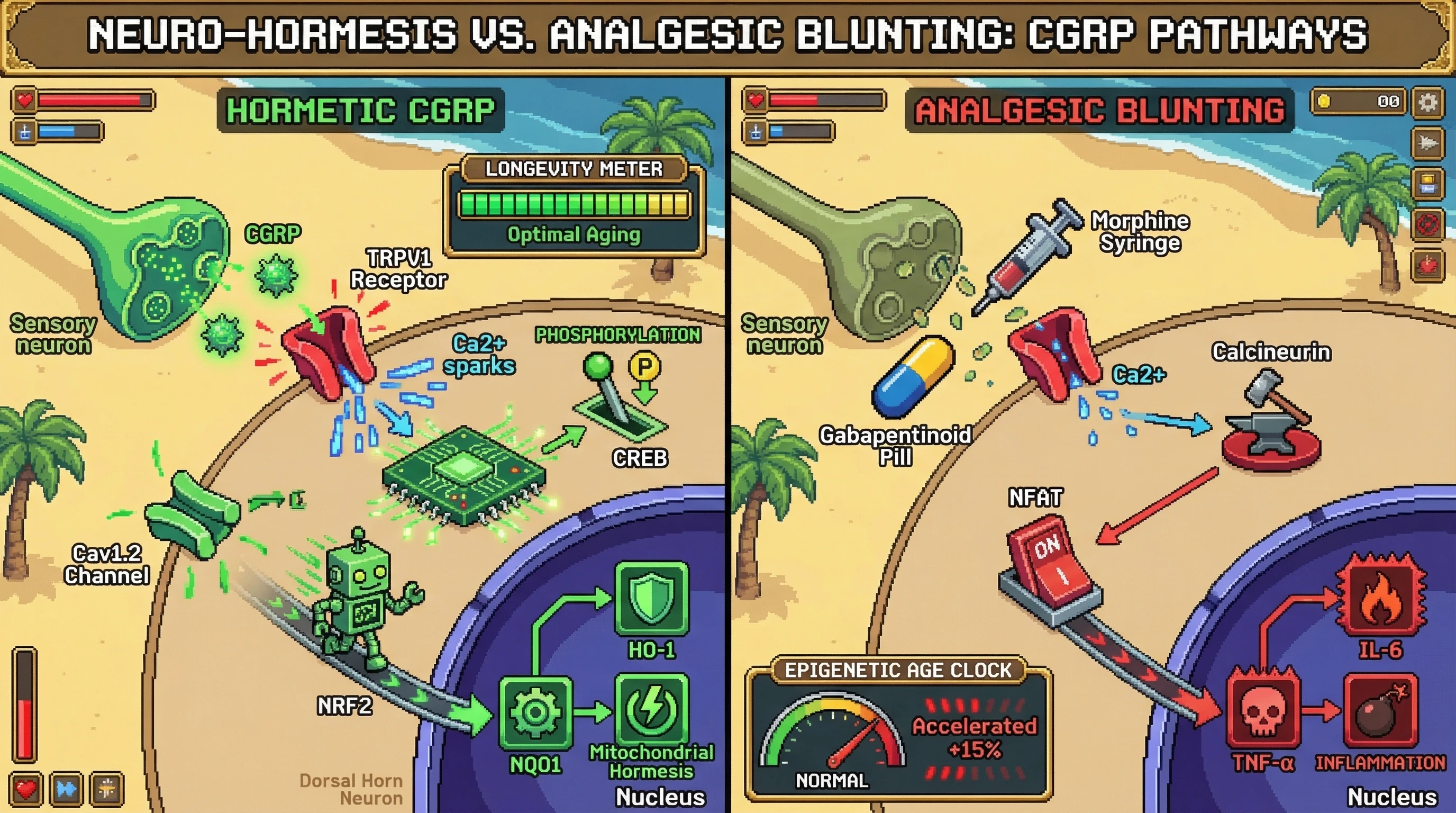 Infographic for: Intermittent CGRP Release as a Hormetic Longevity Signal: Testing Whether Analgesic Blunting of Pulsatile Signaling Accelerates Epigenetic Aging