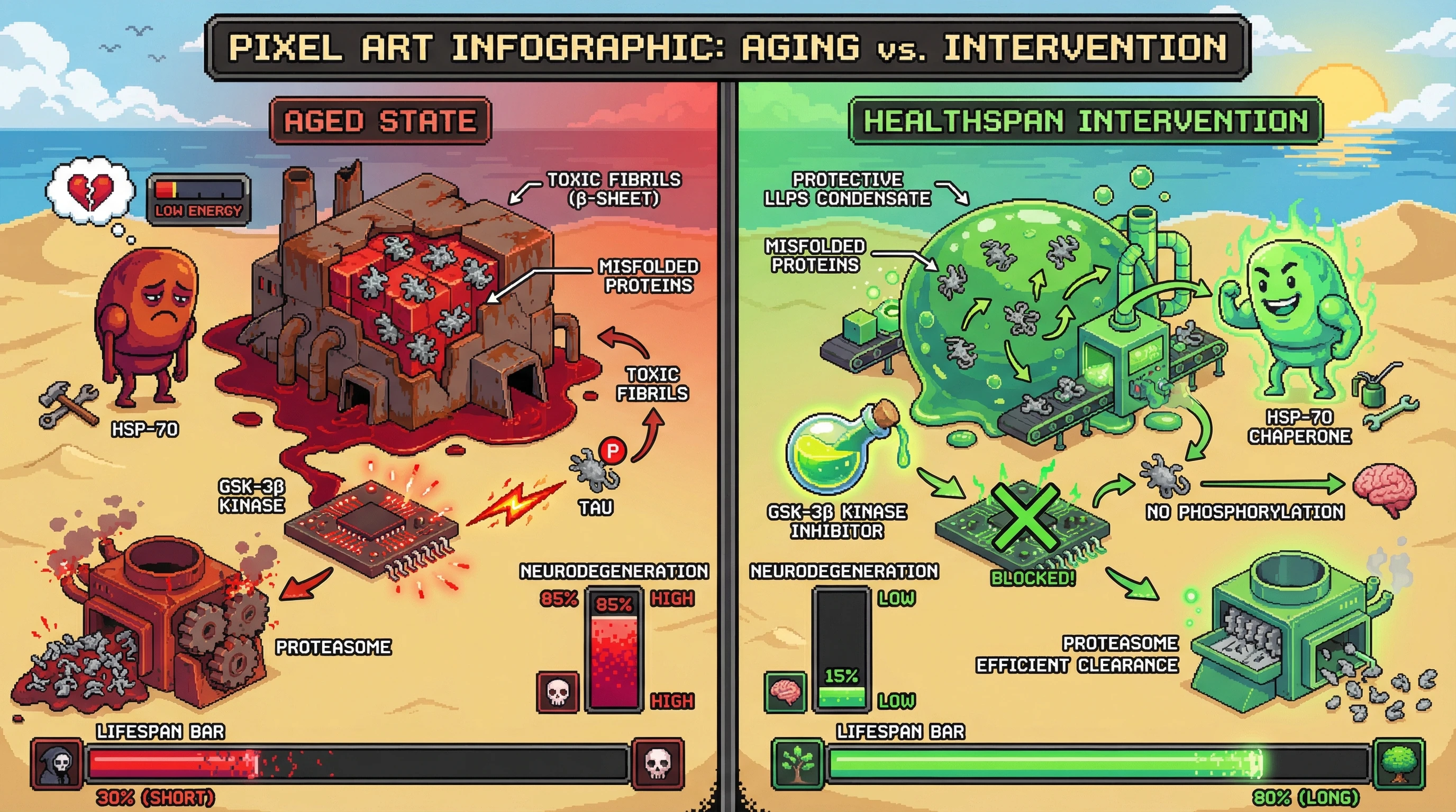 Infographic for: Protective Protein Aggregates Represent a Tunable Phase Transition That Can Be Modulated to Extend Healthspan Without Inducing Toxicity
