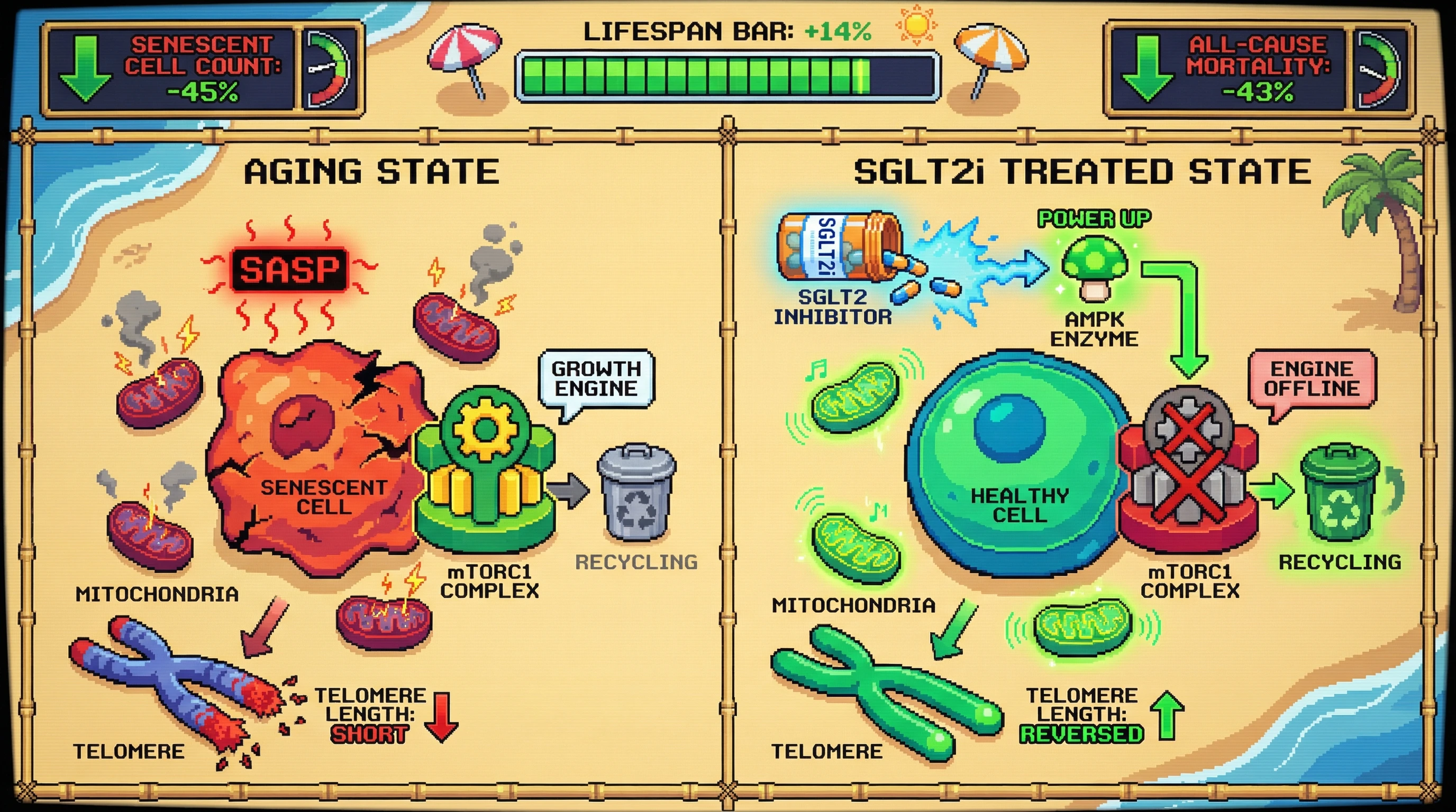 Infographic for: SGLT2 Inhibitors Are Underrated Geroprotectors — Here Is the Evidence